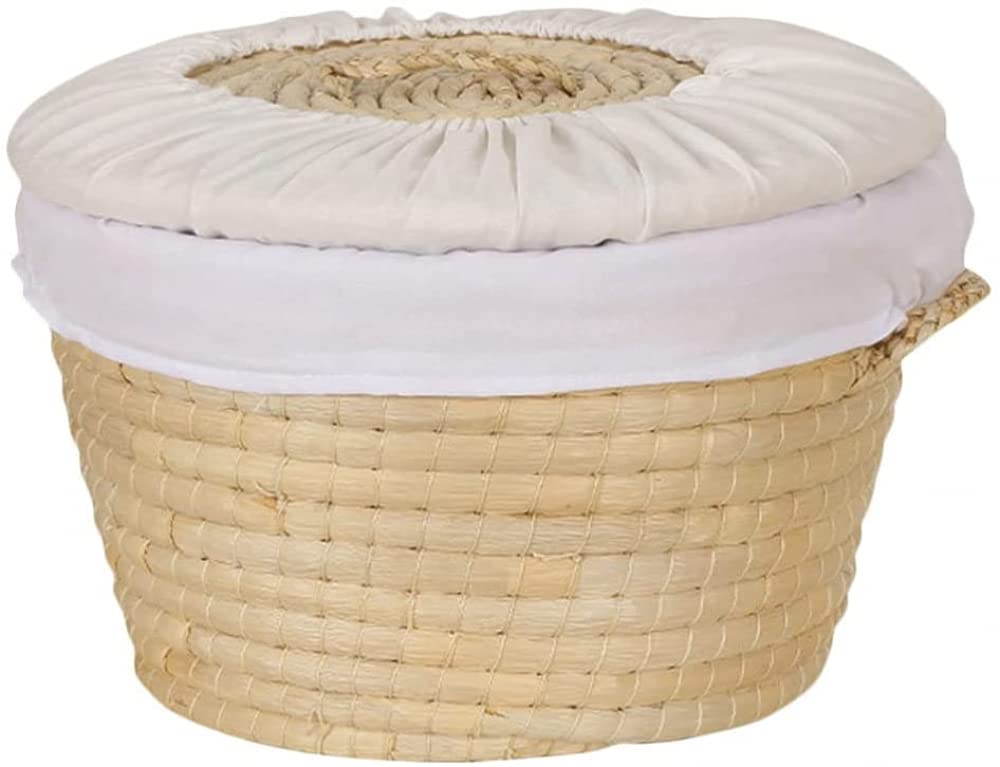 Natural Rattan Woven Egg Basket with Round Lid - Picnic Storage Basket with Handles for Bread, Buns & Eggs - Perfect for Kitchen Organization, Easter Decor & Outdoor Picnics