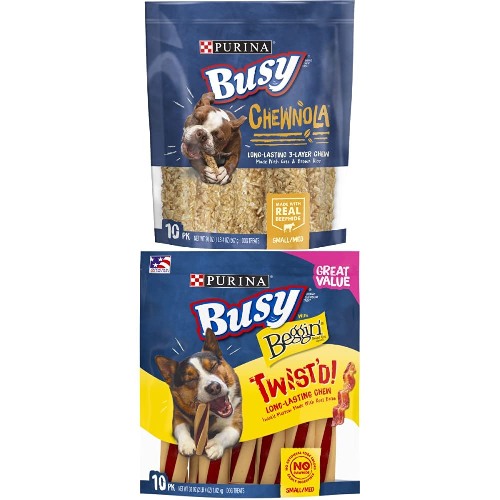 Purina Busy Rawhide Small/Medium Breed Dog Bones - Natural Chew Treats with Oats & Brown Rice for Dental Health | Dog Chews for Puppies & Adult Dogs | Perfect for Training, Teething & Playtime