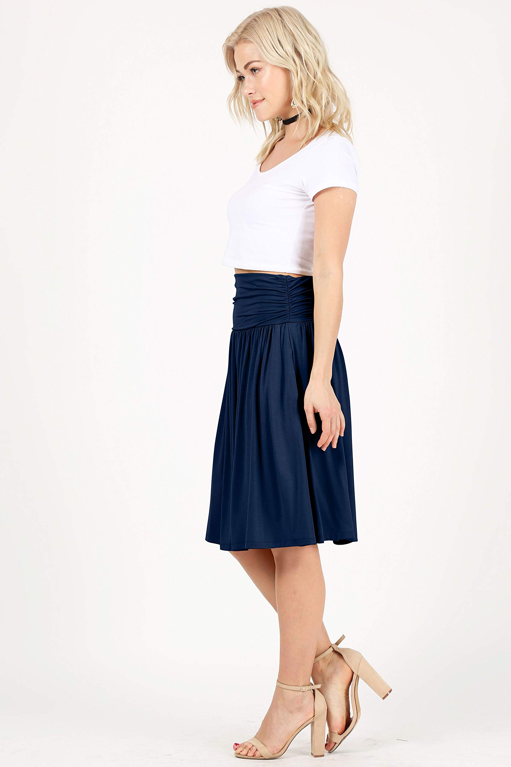 Women's Stretchy Ruched Midi Skirt with Pockets - Regular & Plus Size Flowy Below Knee Skirt for Work, Date Night & Casual Outfits | Simlu Fashion