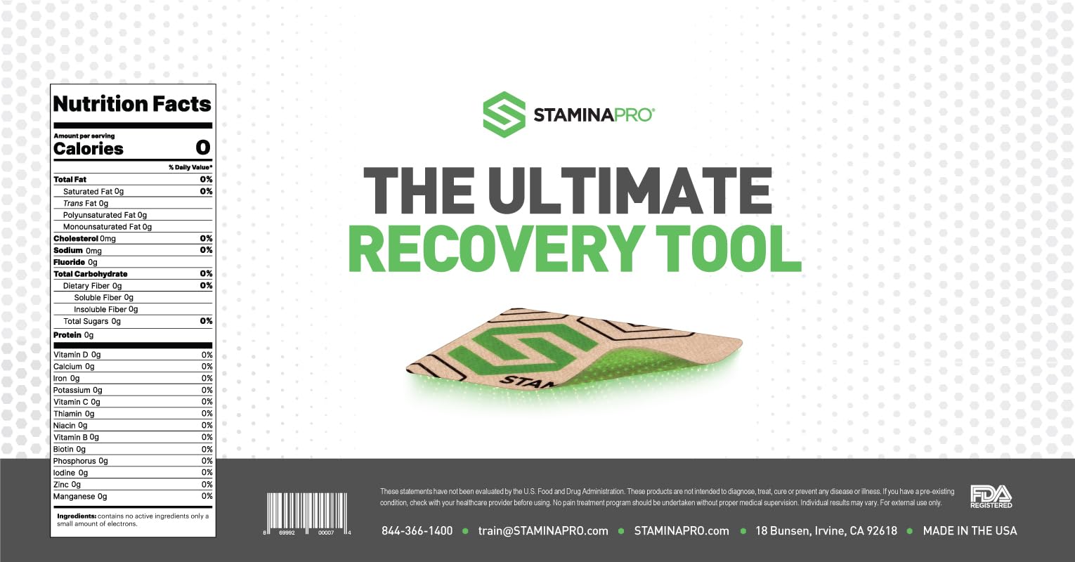 12 STAMINAPRO Electroceutical Patches for Muscle Recovery - Relieve Soreness, Strain, Fatigue & Tightness - Pain Relief for Athletes, Gym Workouts & Post-Surgery Recovery