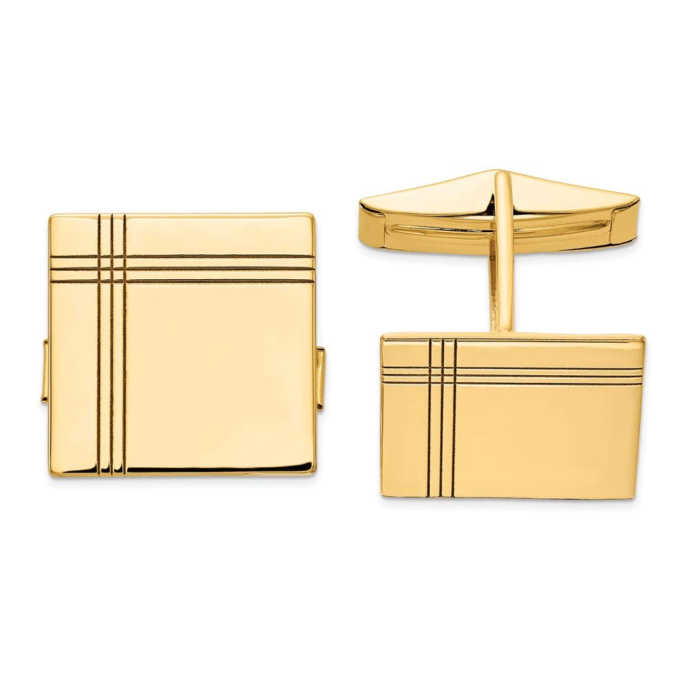 The Black Bow 14K Yellow or White Gold Grooved Square Cuff Links, 17mm - Perfect for Weddings, Formal Events, and Business Attire