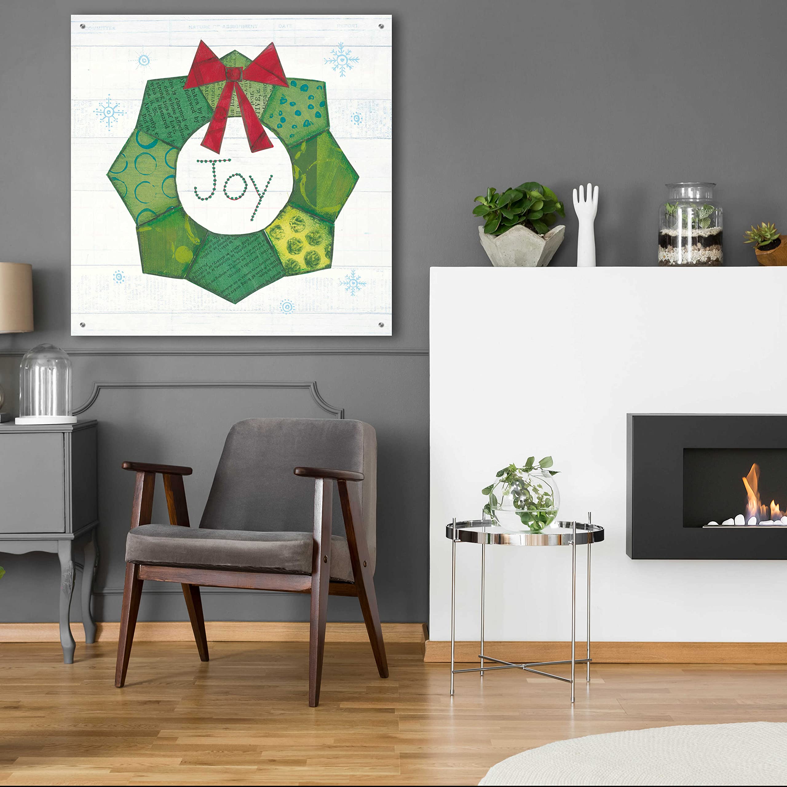 Epic Art 'Christmas Patchwork II' by Courtney Prahl - 36x36 Inch Acrylic Glass Wall Decor - Holiday Home Decoration for Living Room, Bedroom & Office