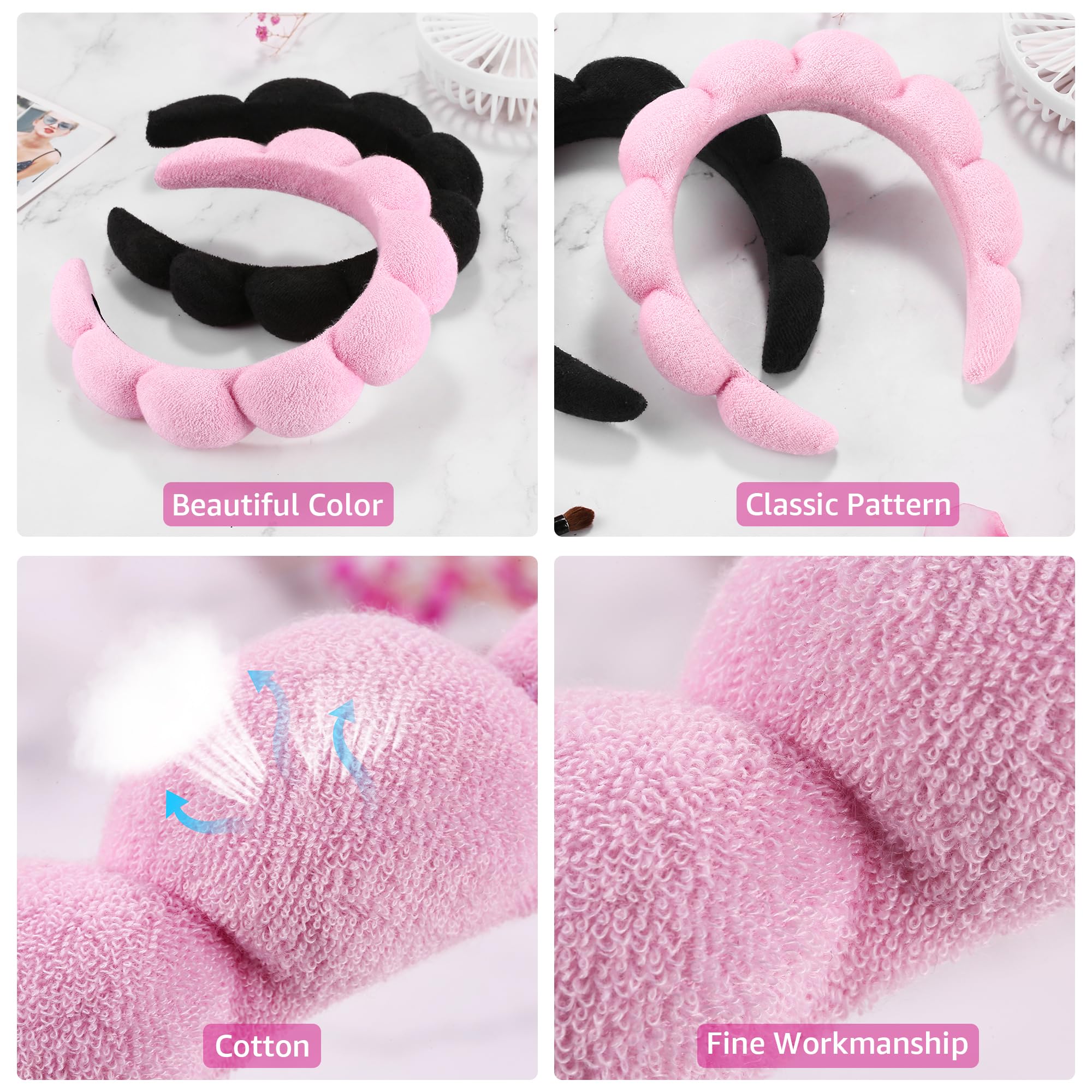 **Spa Headbands for Face Washing & Skincare - 2 Pack Terry Cloth Headbands for Makeup Removal, Facial Masks & Skin Treatments (Black & Pink) - Perfect for Spa Days, At-Home Skincare Routines & Relaxation**