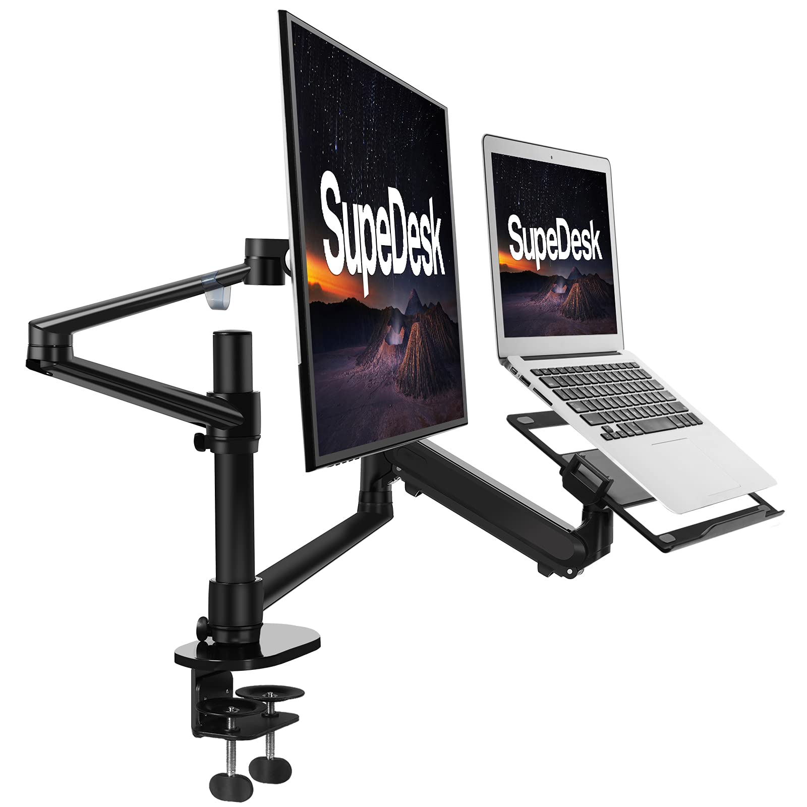 SupeDesk Adjustable Monitor Stand with Gas Spring Arm - 2-in-1 Height & Angle Adjustable Mount for 17-32