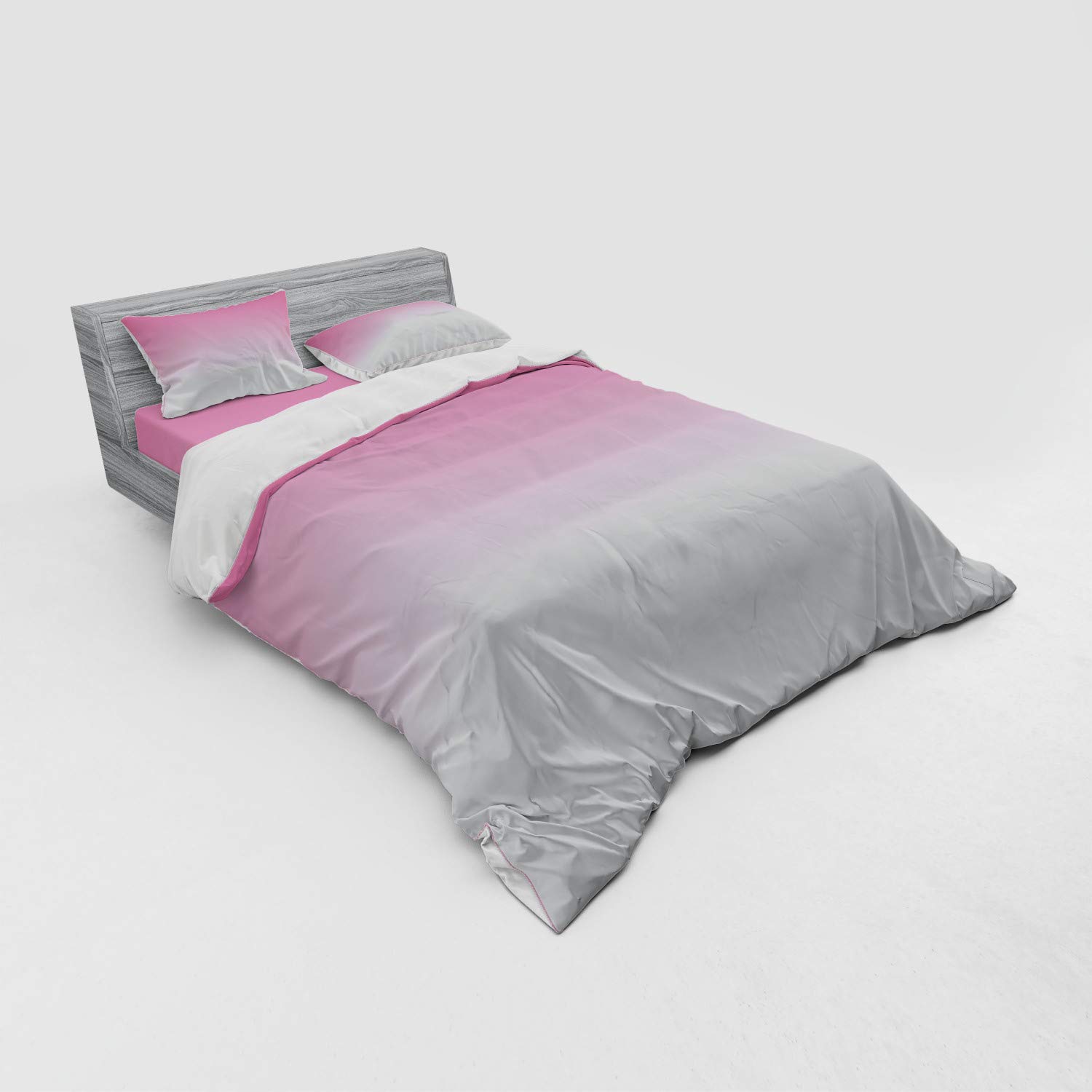 Ambesonne Ombre Bedding Set - Dreamy Pale Pink Waterfall Cotton Candy Print 4-Piece Duvet Cover Set with Shams & Fitted Sheet, Queen Size - Soft Cotton Modern Digital Art Bedding for Girls Room, Teen Bedroom & Guest Room Decor