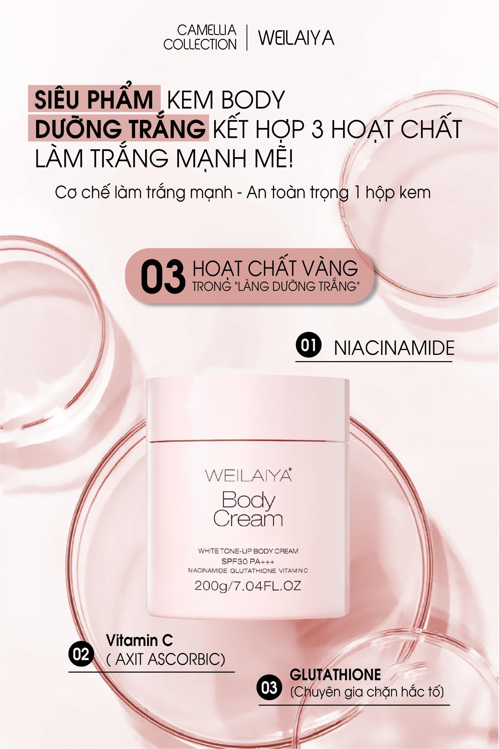 WEILAIYA White Tone-Up Body Cream with SPF30 PA+++, Niacinamide & Glutathione - 200g/7.04oz | Brightening, Moisturizing & Sun Protection | Perfect for Daily Skincare & Summer Use