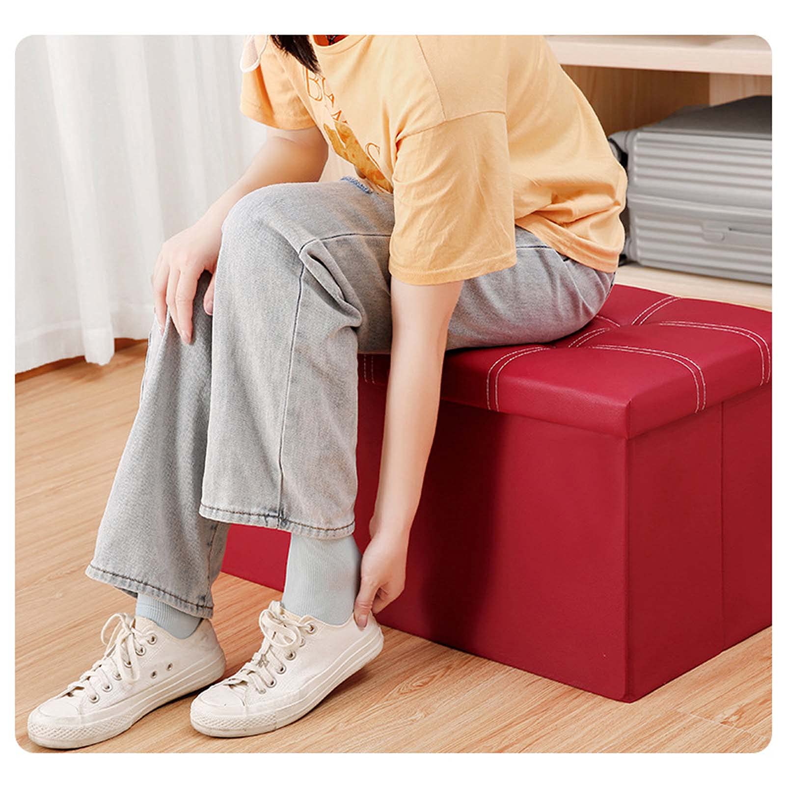 Multi-Purpose Ottoman with Storage - Rectangle Footstool for Living Room, Under Desk, Vanity Makeup Stool - Adjustable & Foldable Foot Rest for Blankets, Shoes, Toys Storage - Perfect for Home Office, Bedroom & Lounge Areas