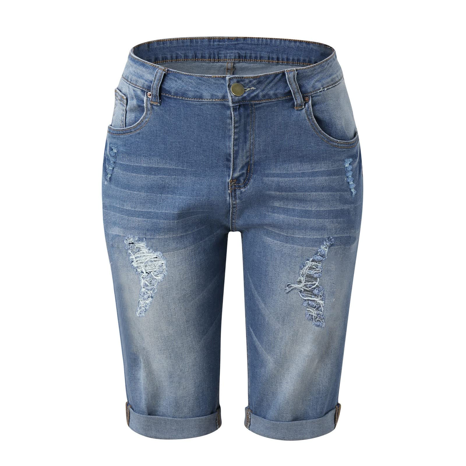 Women's Fashion Mid Rise Ripped Denim Shorts - Stylish Distressed Rolled Hem Jean Shorts for Casual Wear & Summer Outfits