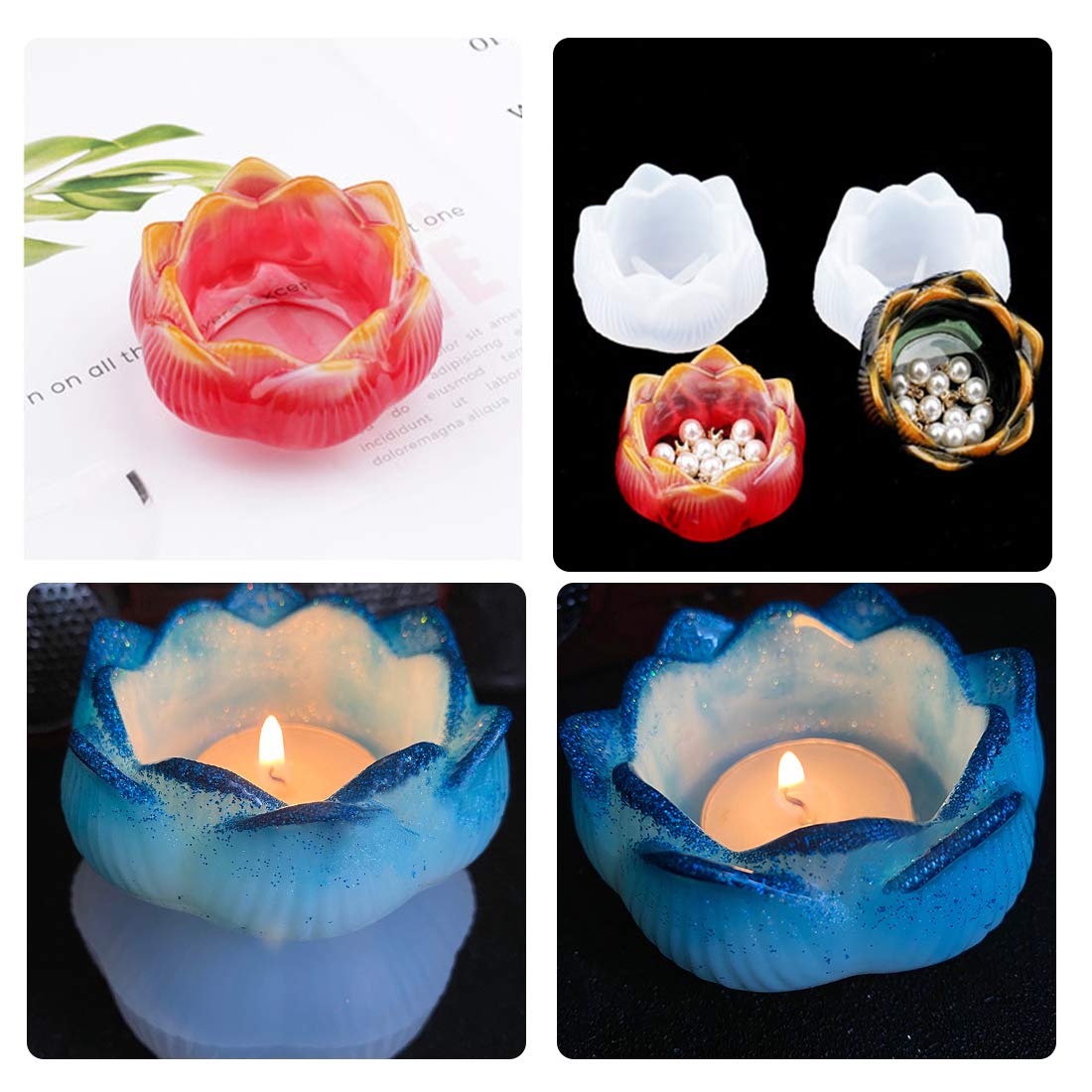 Lotus Tealight Candle Holder Silicone Molds - DIY Resin Casting Molds for Epoxy Jewelry, Trinket Trays & Home Decor Crafts - Perfect for Wedding Centerpieces, Spa Relaxation & Gift Making