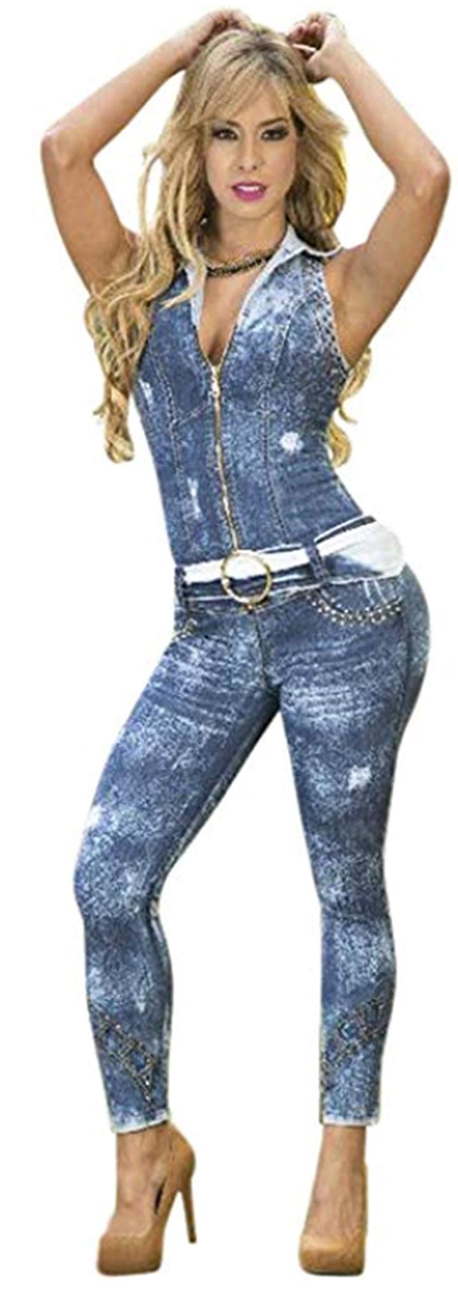 Brazilian Butt Lift Jean Jumpsuit - Colombian Style Denim Romper 7382 | Sexy Bodycon Outfit for Night Out, Clubwear & Curve-Hugging Fashion