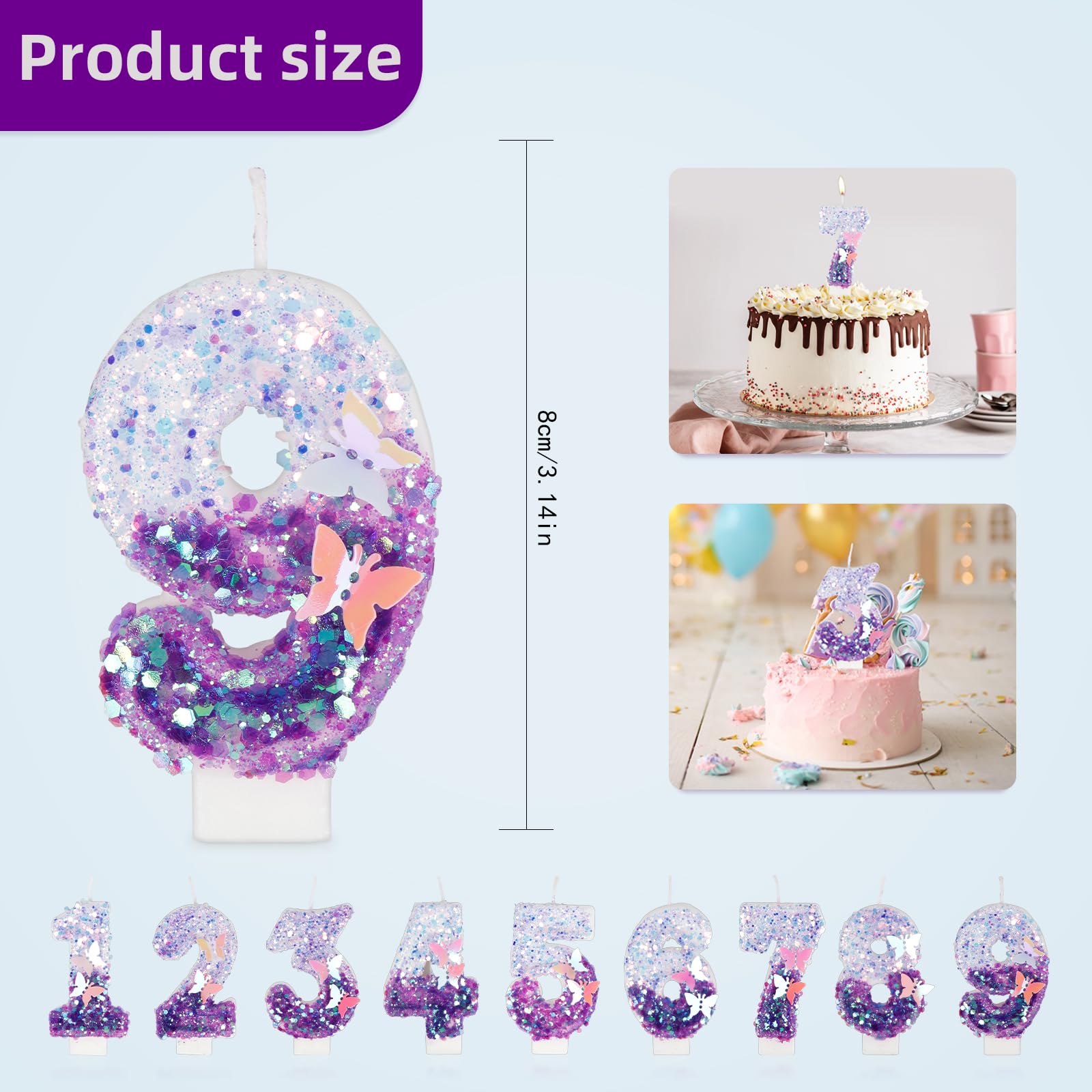 16th Birthday Candles for Women & Girls - Handmade Purple Sequin Number 16 Cake Topper | Butterfly Design Wedding & Anniversary Party Decorations | Perfect for Sweet 16 Celebrations, Birthday Cakes & Special Occasions