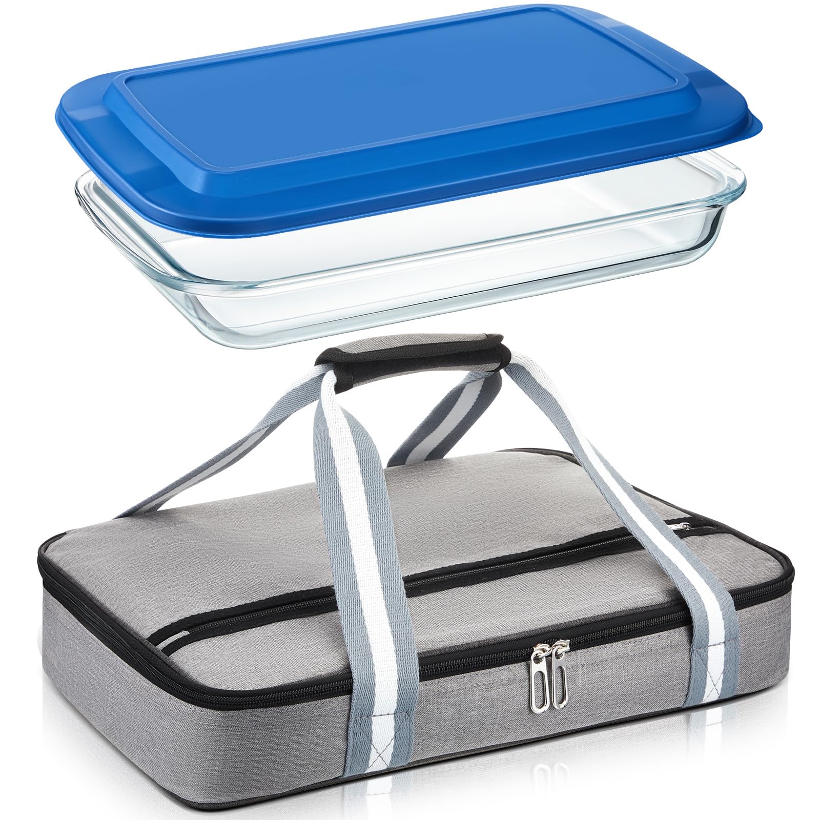 9 x 13 Inch Glass Baking Dish with Lid - Oven Safe Casserole Pan with Insulated Carrier Bag for Hot & Cold Food - Perfect for Potlucks, Picnics, Cookouts & Holiday Gatherings