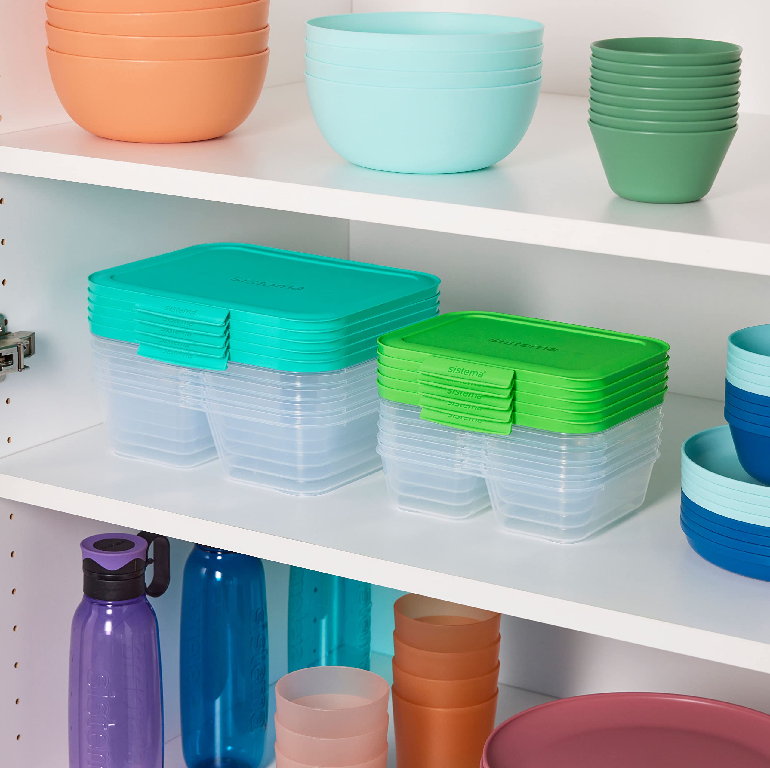 Sistema Nest It Meal Prep Food Storage Containers with Lids - 3 Compartment Bento Box Style - 5-Pack Airtight Containers for Lunch, Office & Meal Prepping - BPA-Free Plastic - Teal Color