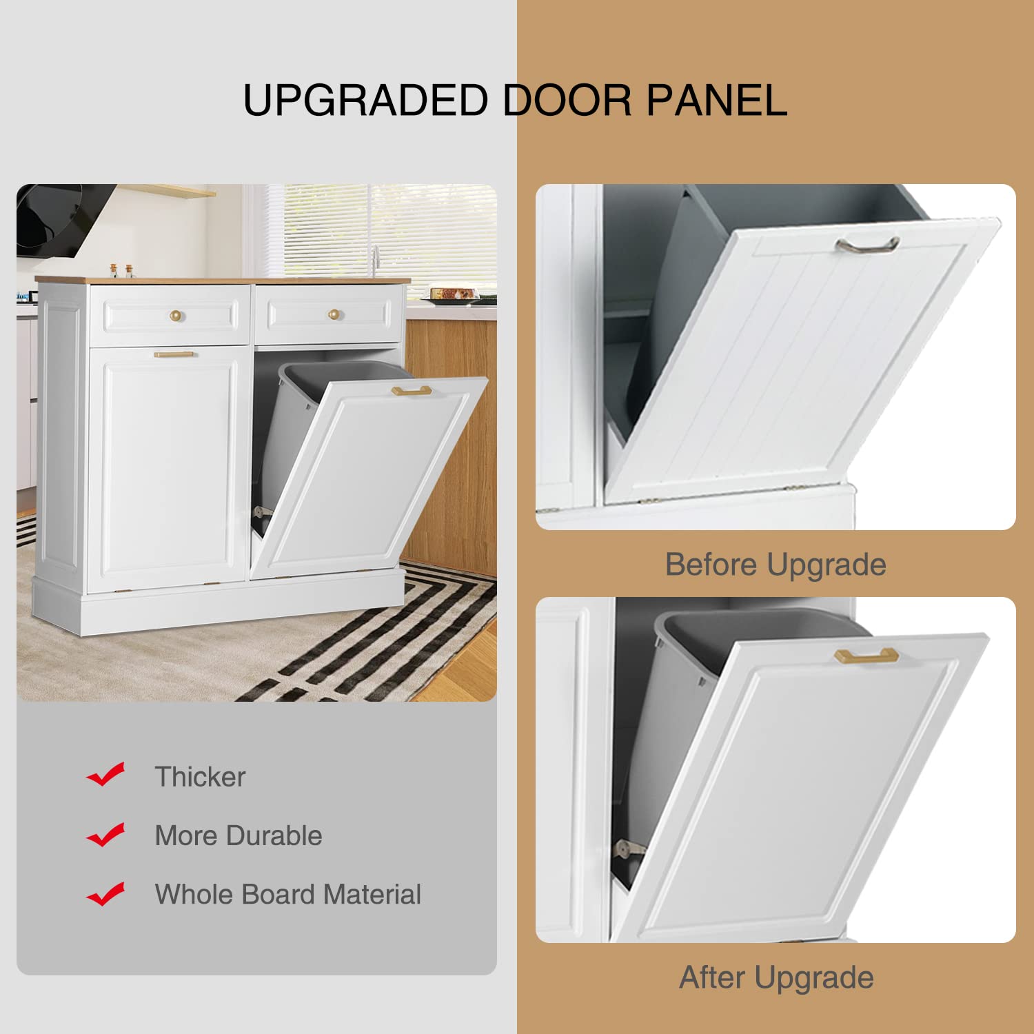 Anbuy Double Kitchen Trash Cabinet - Dual Tilt Out Design with 2 Wood Hideaway Holder Drawers, Freestanding Recycling Bin Organizer (Upgrade White) - Perfect for Small Kitchens, Pantries & Eco-Friendly Homes