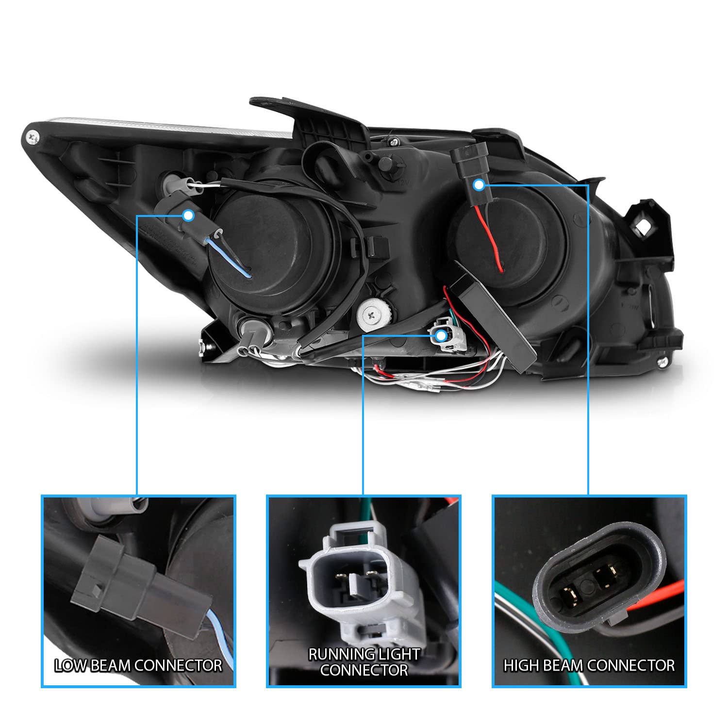 AmeriLite Ultra Bright LED Halo Projector Headlights - Black for Scion Tc (Pair, Left & Right) - Perfect for Night Driving & Car Customization