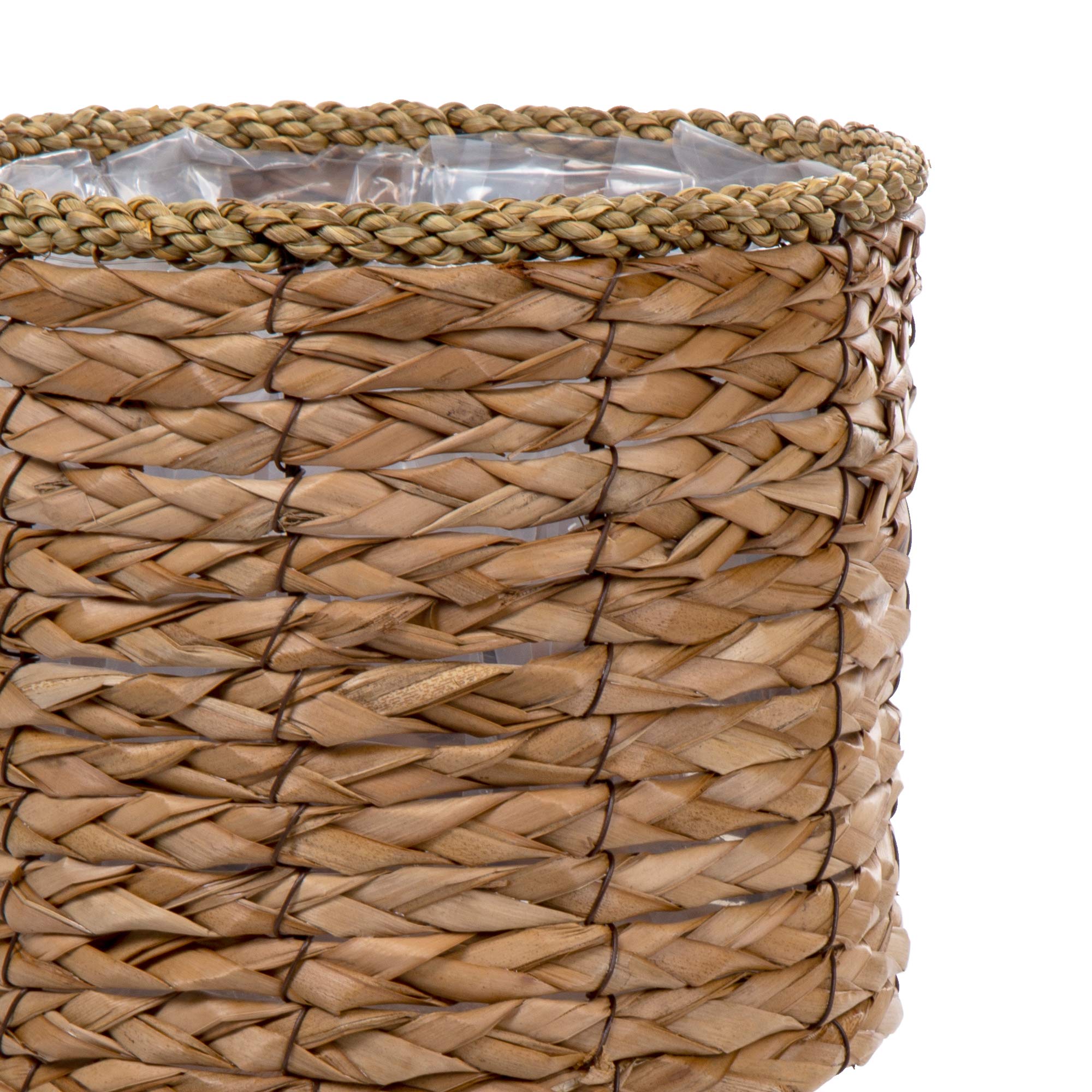 Truu Design Natural Cattail Planters Set of 3 - Decorative Flower Pots with Plastic Lining & Wooden Legs for Indoor Home, Office, or Patio Decor
