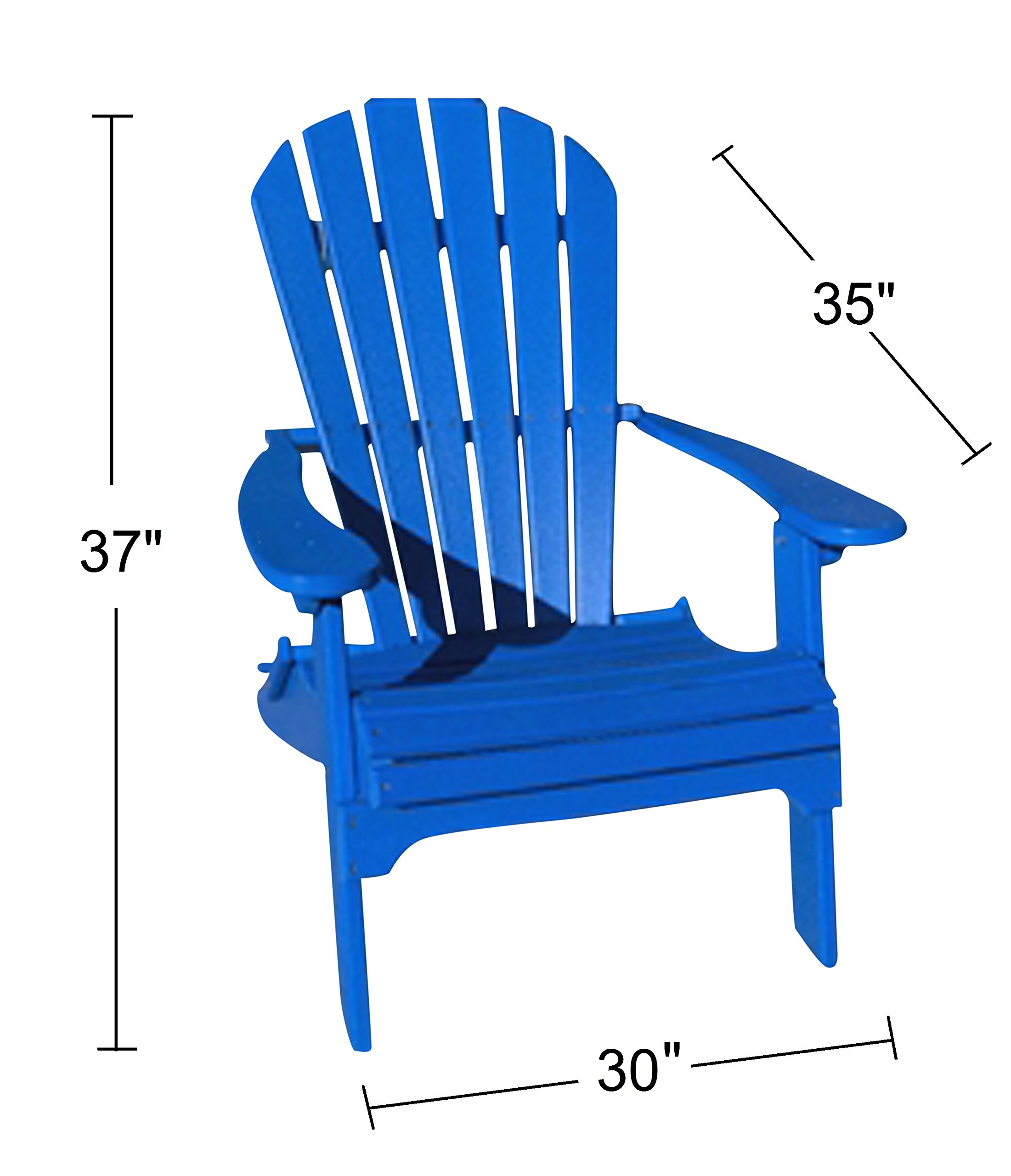 Phat Tommy Foldable Adirondack Chair - Heavy Duty HDPE Recycled Plastic Folding Outdoor Chair - All Weather Patio, Deck & Porch Furniture - Perfect for Backyard Relaxation, Poolside Lounging & Garden Seating (Blue)