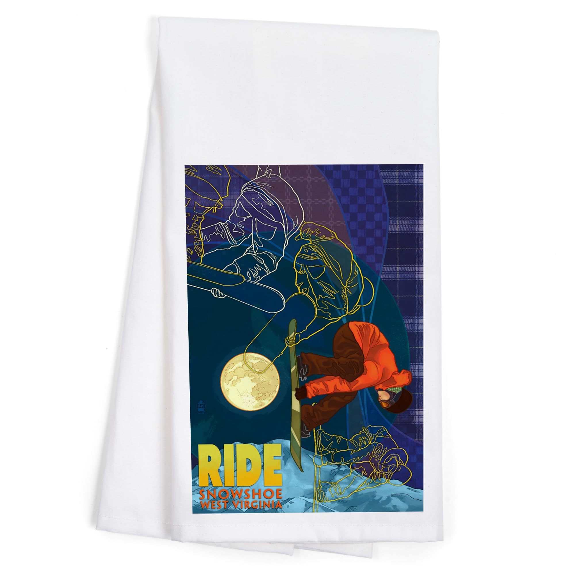 Lantern Press Snowshoe West Virginia Timelapse Snowboarder - 100% Cotton Tea Towel, Decorative Hand Towel for Kitchen & Home - Perfect for Dish Drying, Gift Giving & Farmhouse Decor