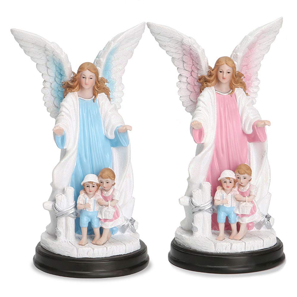 WSIMEI Guardian Angel Statue with Children Figure - Religious Home & Office Decor, Retro Sculpture Gift Set for Christmas, Baptism, Wedding & Spiritual Spaces