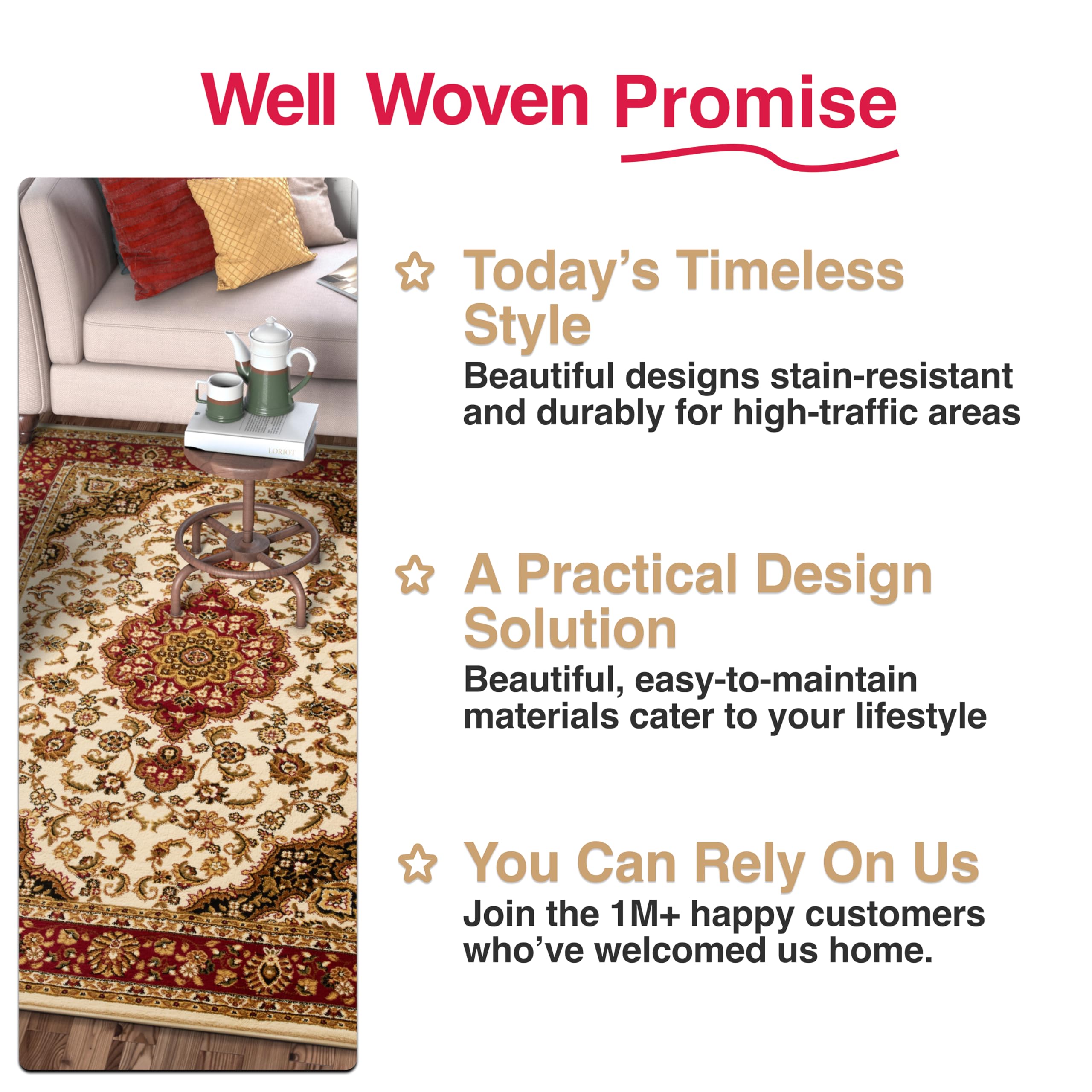 Well Woven Barclay Collection Medallion Kashan Ivory 5 ft Round Area Rug - Non-Slip Soft Living Room Carpet, Bedroom Decor, Dining Room Floor Mat for Home & Office Use