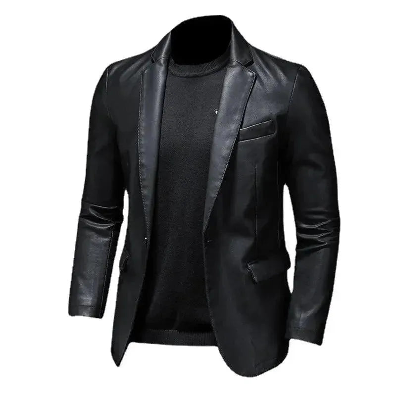 Stylish Black PU Leather Blazer for Men - Slim Fit Fashion Jacket for Business, Party & Formal Occasions