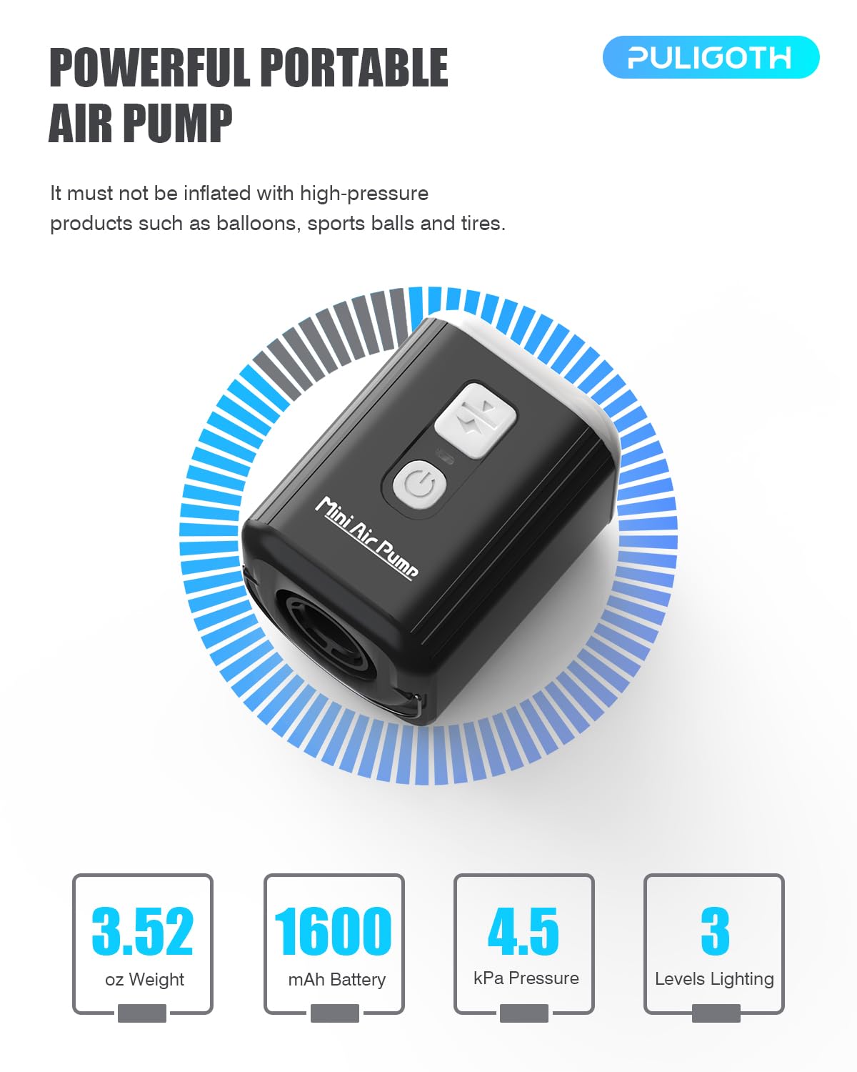 Portable Electric Air Pump for Inflatables - 1600mAh Rechargeable Battery with Built-in Camping Light | Fast Inflation for Air Mattress, Pool Floats, Swimming Rings & Vacuum Storage Bags | Perfect for Camping, Travel & Home Use