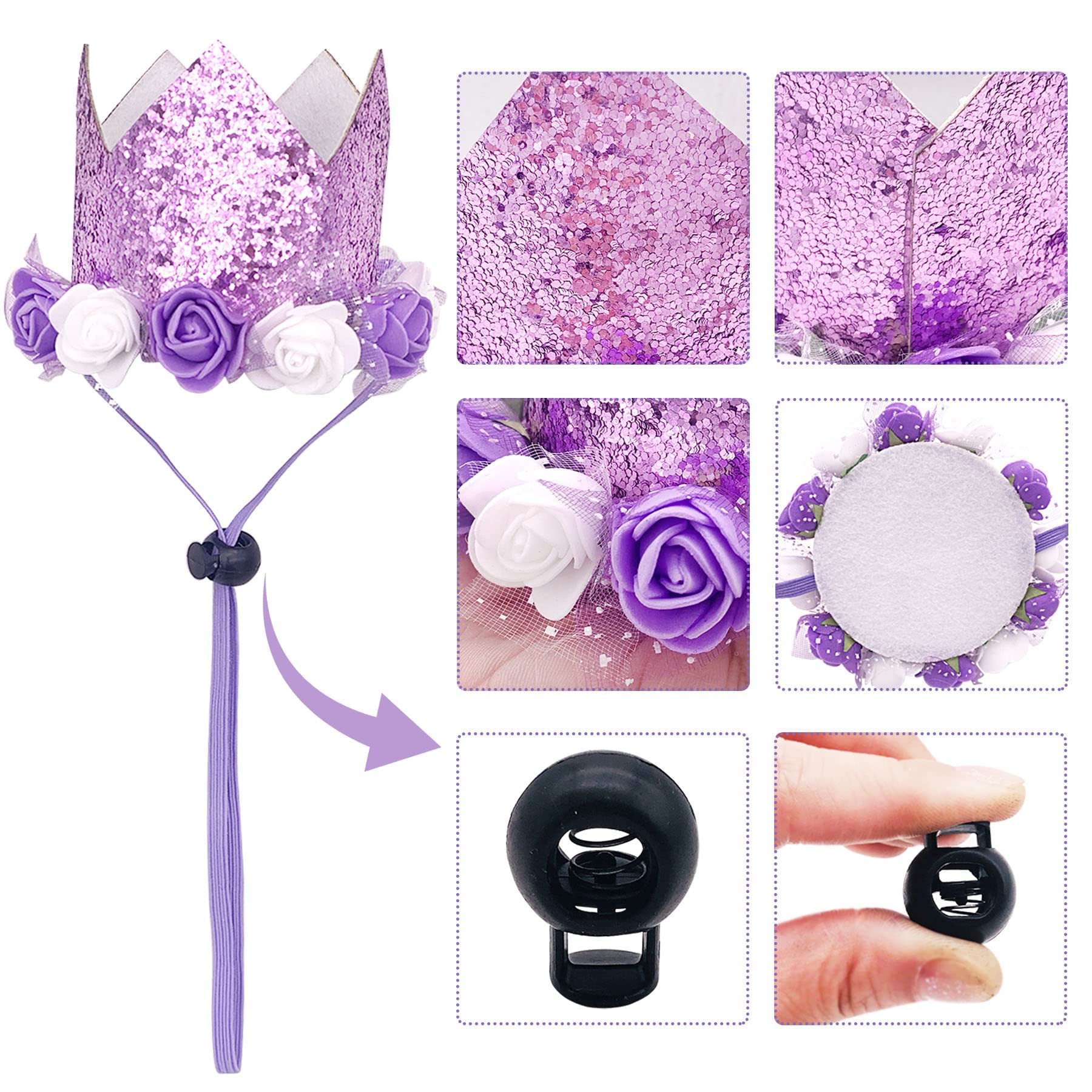 Purple Crown Dog Birthday Party Hat for Pets - Reusable Cat & Kitten Headband with 0-9 Number Charms - Pet Costume Accessories for Birthday Celebrations, Photo Shoots & Dress-Up Parties