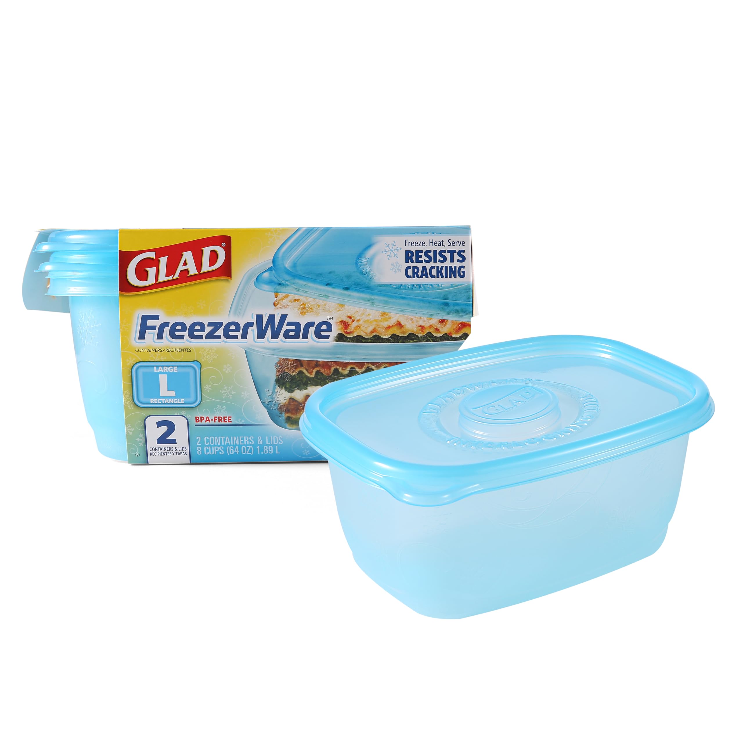 Gladware Freezer-Safe Food Storage Containers, 64oz Large Rectangle BPA-Free Plastic Containers for Meal Prep, Leftovers & Freezing – 2-Pack Blue | Ideal for Kitchen, Office & Picnics