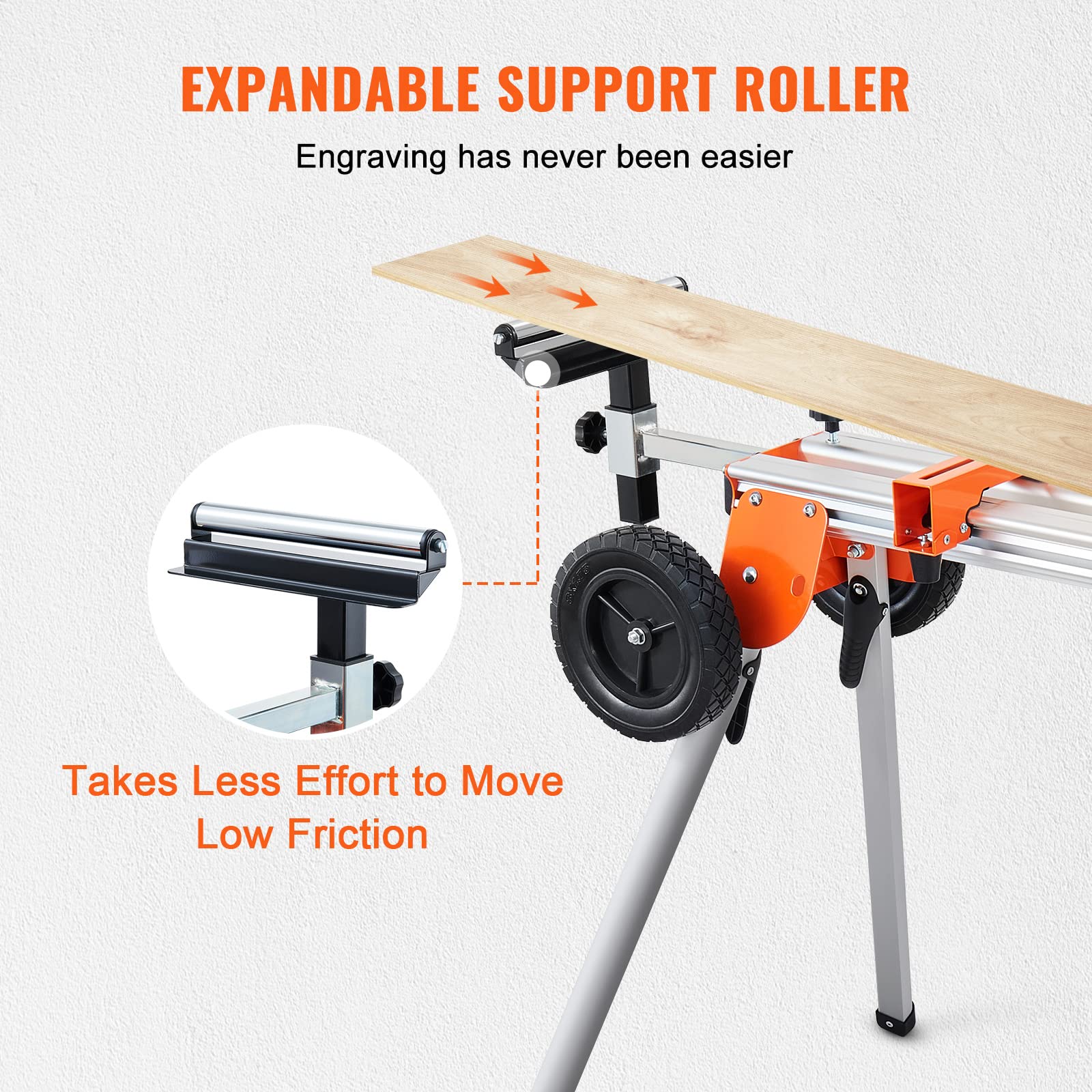 VEVOR 100-Inch Heavy Duty Folding Miter Saw Stand with Sliding Rail - Collapsible Rolling Stand with One-Piece Mounting Brackets, Clamps & Rollers - 500lbs Capacity - Perfect for Woodworking, Construction Sites & DIY Projects