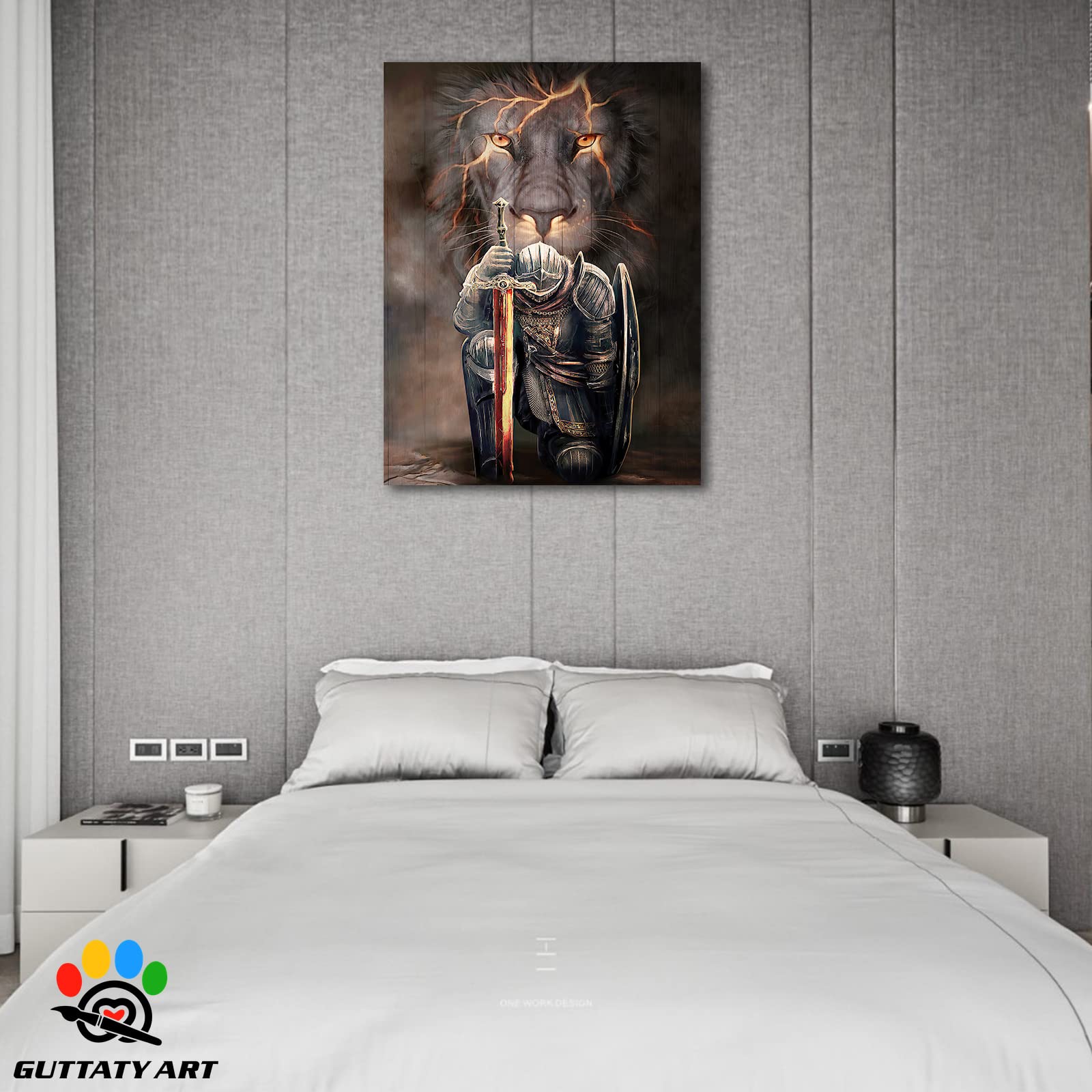Lion King & Jesus Warrior Large Canvas Wall Art - 28x40 Inches Christian Lion Painting for Living Room, Bedroom & Man Cave Decor - Inspirational Animal Canvas Poster for Home & Office Wall Decor