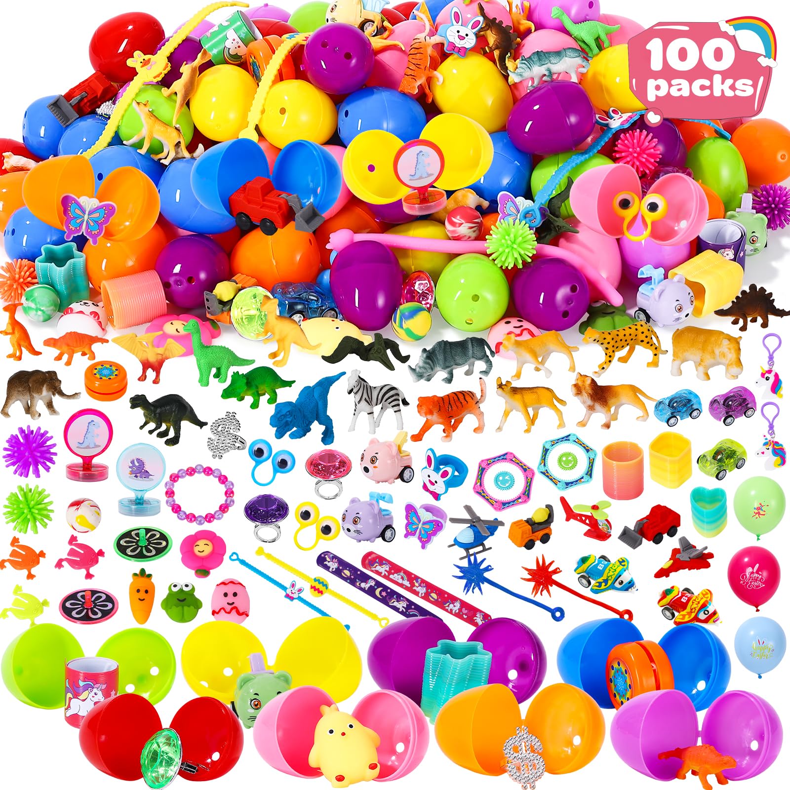 100 Pack Prefilled Easter Eggs with Assorted Toys Inside - 2.3