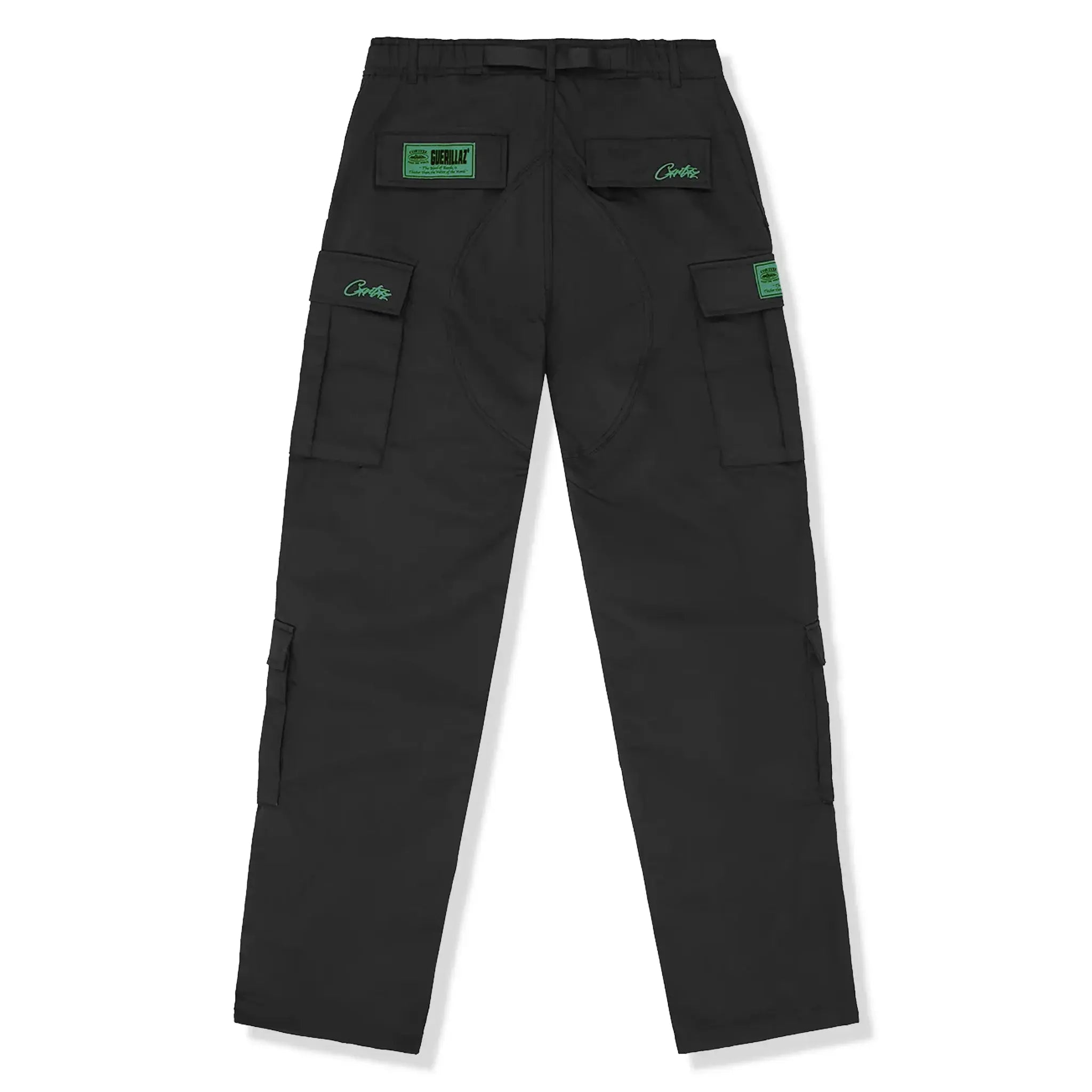 Corteiz Mula Guerillaz Black Green Cargo Pants for Men - Streetwear Tactical Joggers with Multiple Pockets | Perfect for Urban Fashion, Hip Hop Style & Outdoor Adventures
