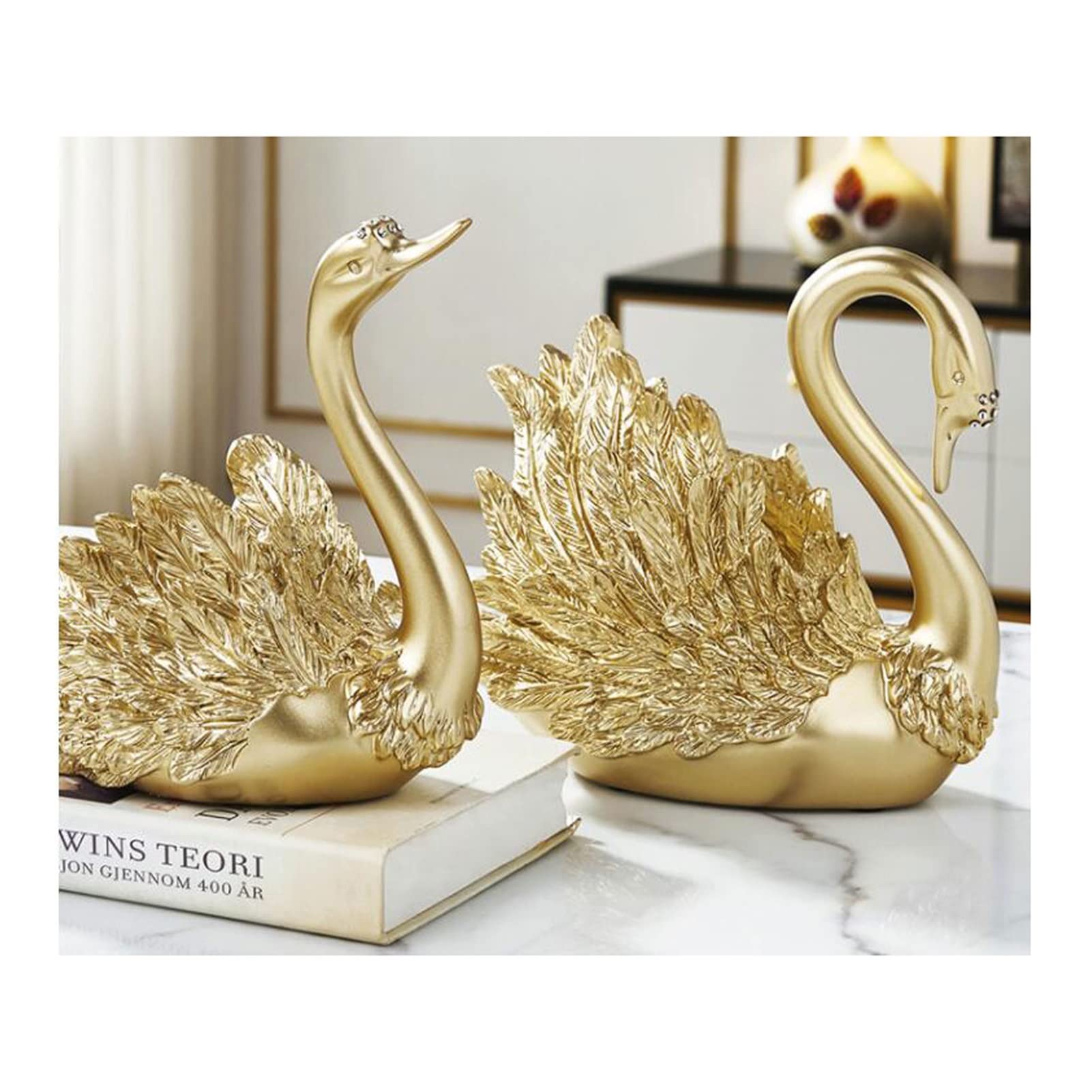 Elegant Golden Swan Resin Decor Set - Perfect for Living Room, Bedroom, Office & Study Decor | Home Decoration Accents for Wedding, Anniversary & Housewarming Gifts