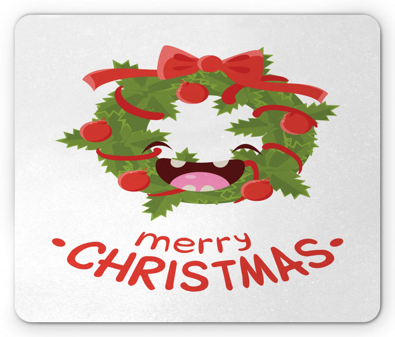 Ambesonne Christmas Mouse Pad - Festive Wreath with Ornament Balls & Ribbon Design, Non-Slip Rubber Base, Standard Size (Olive Green/Dark Coral) - Perfect for Holiday Office Decor & Gift Giving