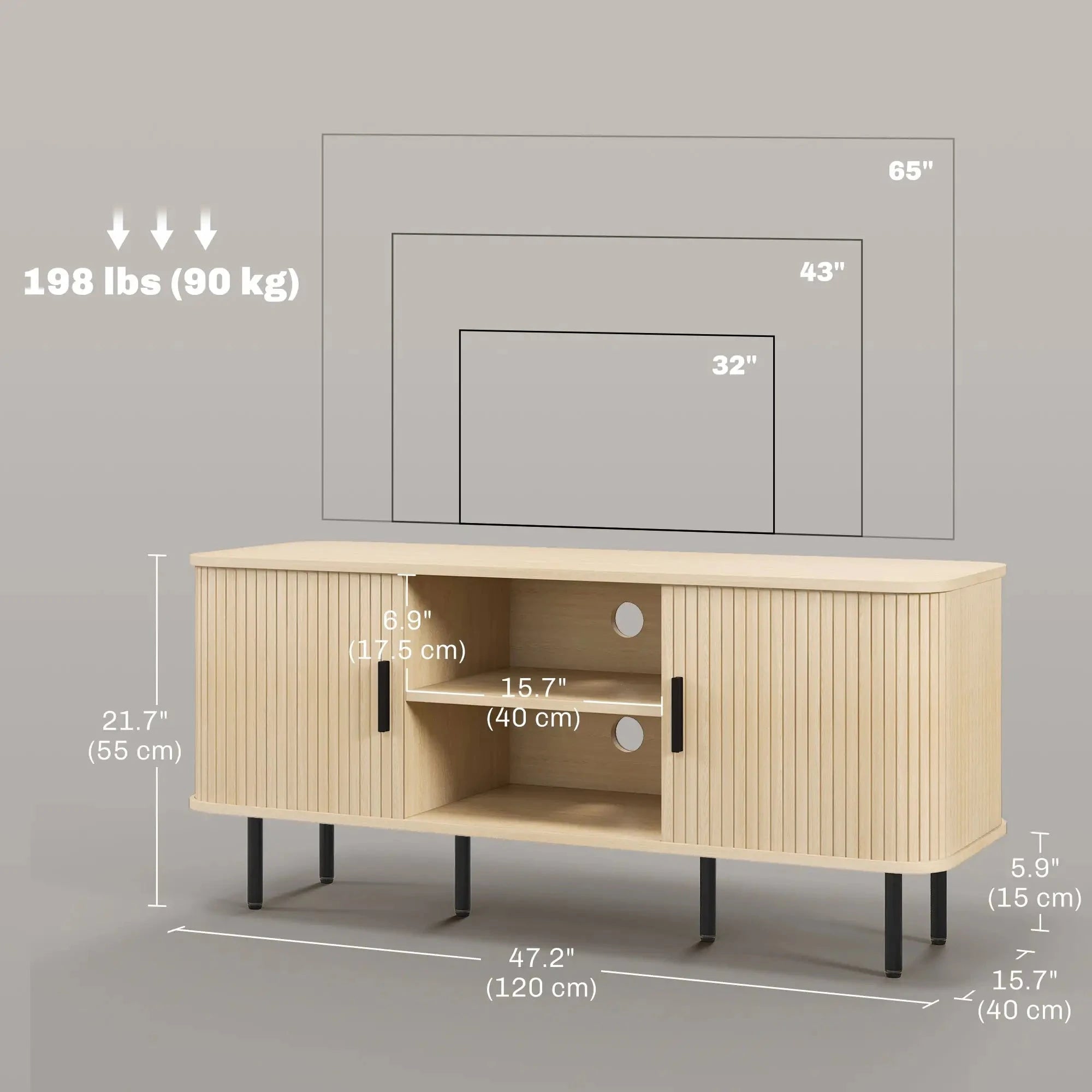 55 Inch TV Stand with Storage Shelves & Cabinets - Solid Wood Oak Finish for Living Room, Bedroom, Home Theater Setup