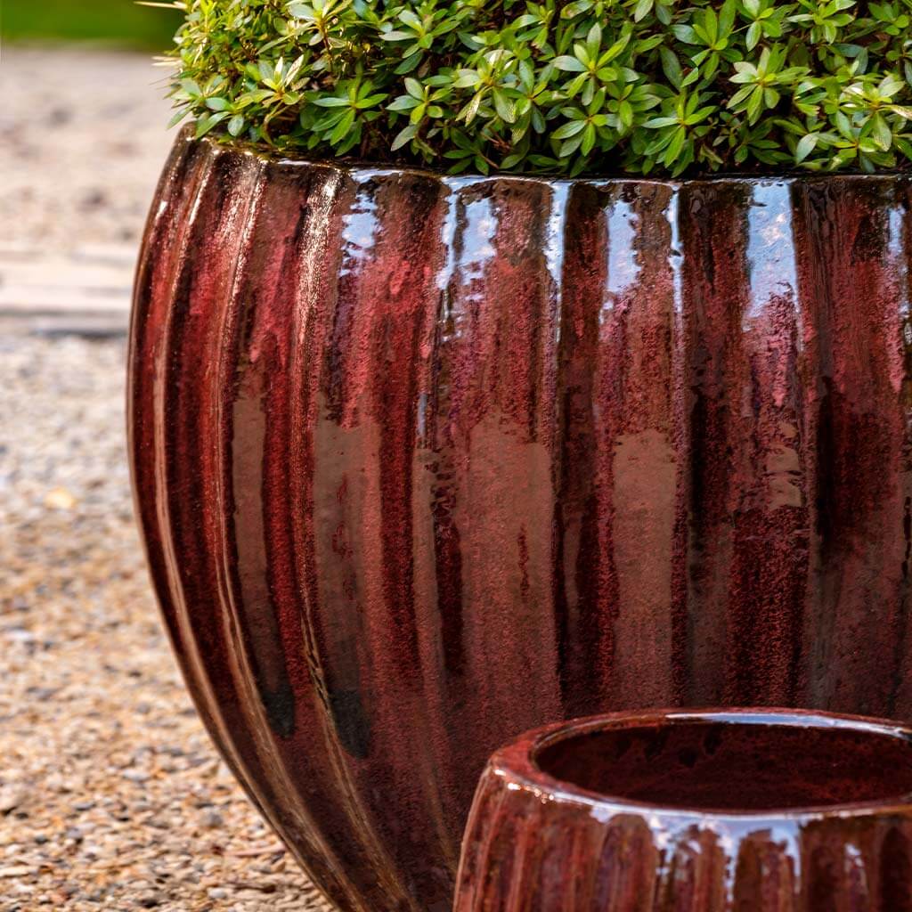 Campania International Bordeaux Cabernet Planter Set of 3 - Elegant Outdoor Garden Planters for Patio, Deck, and Porch Decor