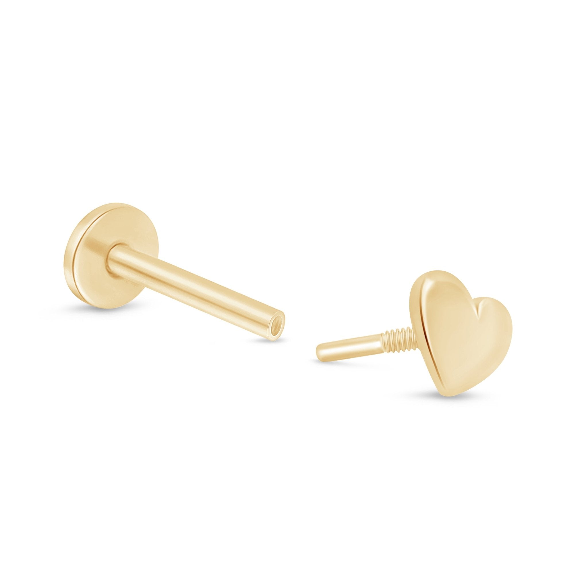 Minimalist Heart Flat Back Stud Earrings in Solid 14k Yellow Gold - Perfect for Everyday Wear, Gifts & Special Occasions