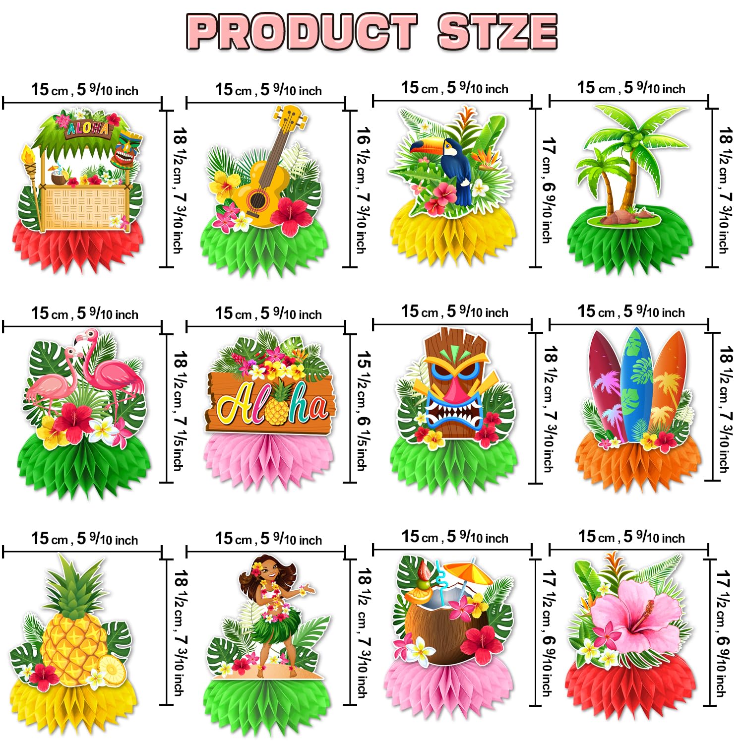 12 Pcs Tropical Honeycomb Centerpieces for Luau Party Decorations - Hawaiian Themed Table Decor, Hawaii Luau Party Supplies, Vibrant Tropical Party Decorations - Perfect for Beach Parties, Summer BBQs & Hawaiian Theme Events
