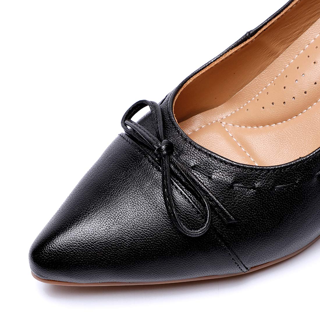 Elegant Women's Leather Pointed Toe Bowknot Pumps - Kitten Heels Dress Shoes for Office, Work, Party & Casual Wear | Comfortable Ladies Dressy Shoes for Business, Wedding & Daily Outfits