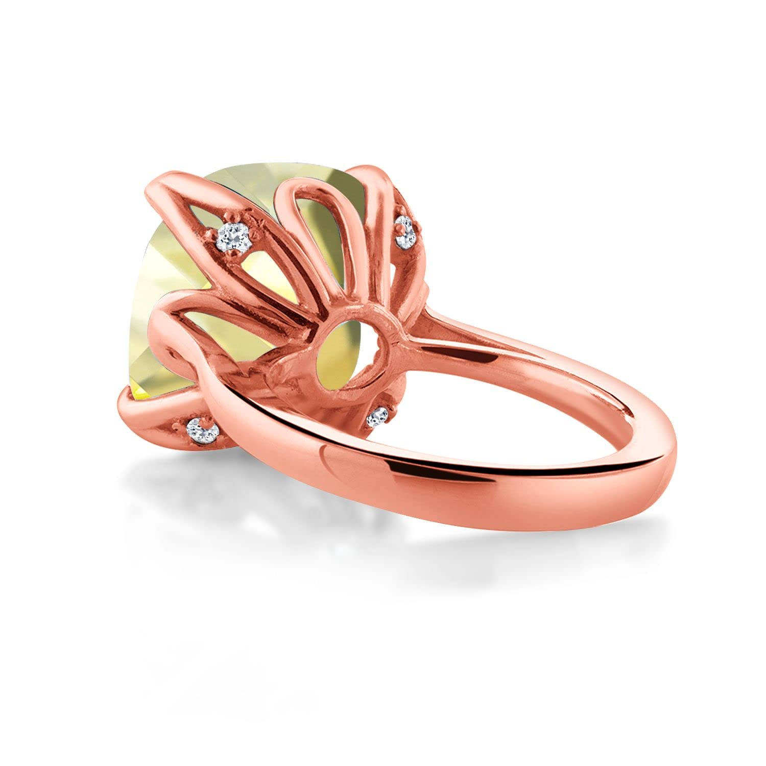 18K Rose Gold Plated Silver Lemon Quartz & White Topaz Engagement Ring for Women - 9.10 Cttw, 14mm Cushion Checkerboard (Sizes 5-9) | Elegant Bridal Jewelry, Wedding Proposal Gift, Anniversary Present