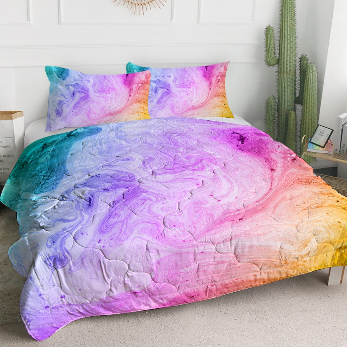 Trendy Pink Ombre Comforter Set for Girls - Twin Size 3-Piece Modern Bedding with Rainbow Tie Dye Design, Soft & Cozy for Kids & Teens - Perfect for Bedrooms, Dorm Rooms & Sleepovers
