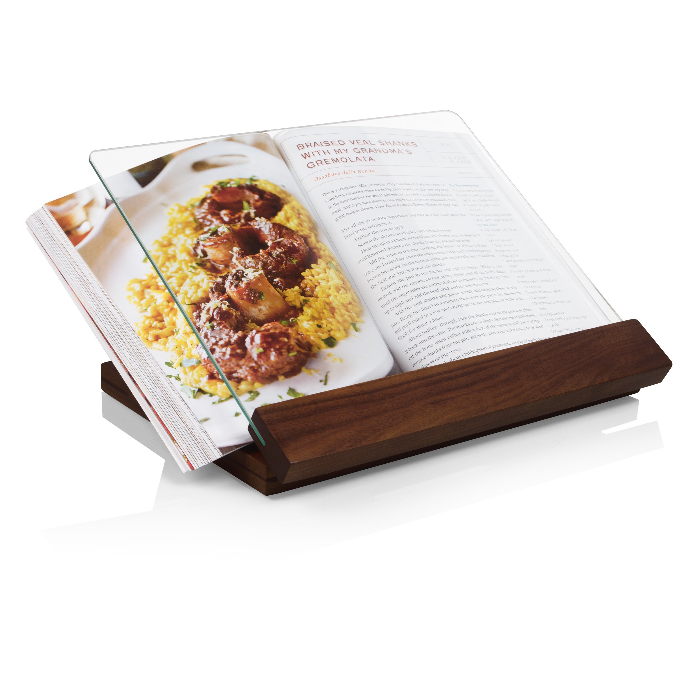 PICNIC TIME Fabio Viviani Prodigio Cookbook Stand with Tempered Glass - Acacia Wood Recipe Book Holder for Kitchen, Baking & Cooking - Perfect for Countertop, Dining Table & Outdoor BBQ