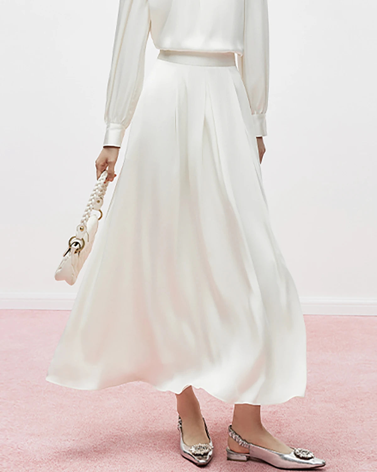 Elegant Silk Pleated Maxi Skirt for Women - Flowy High Waist A-Line Long Skirt - Perfect for Weddings, Parties & Summer Outfits