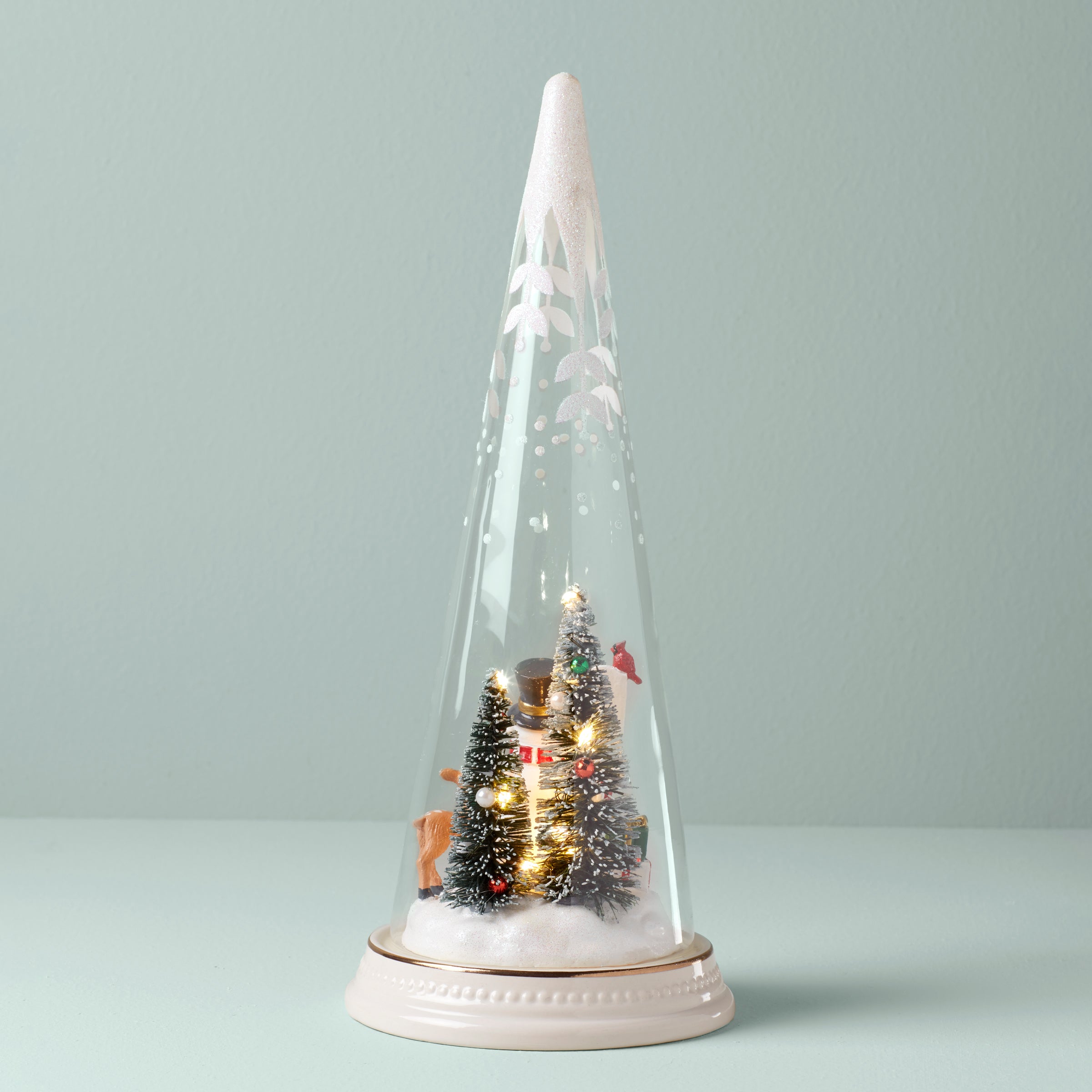 Lit Christmas Cone with North Pole Snowman Scene - Festive Holiday Decoration for Home, Party & Outdoor Decor