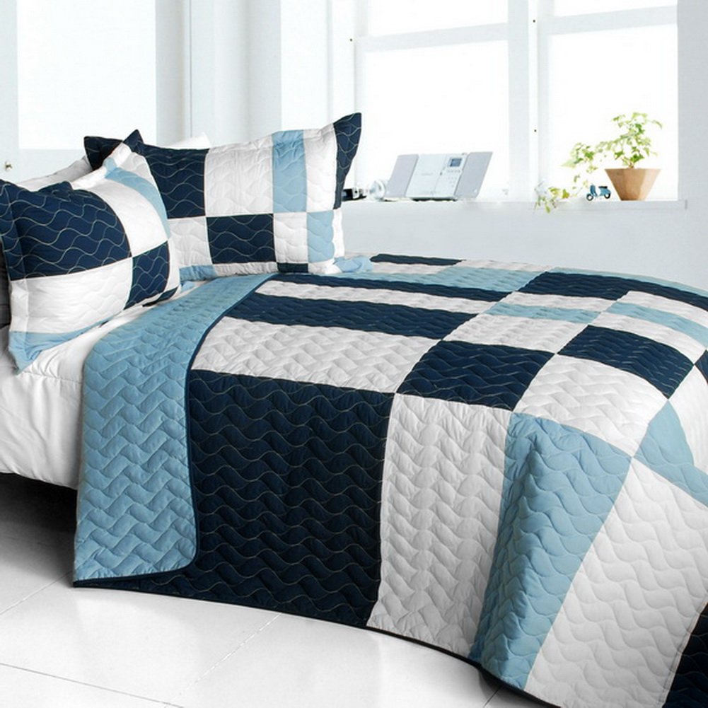 Sky Delusions 3-Piece Vermicelli Quilted Patchwork Bedding Set - Full/Queen Size - Cozy & Stylish for Bedroom Decor