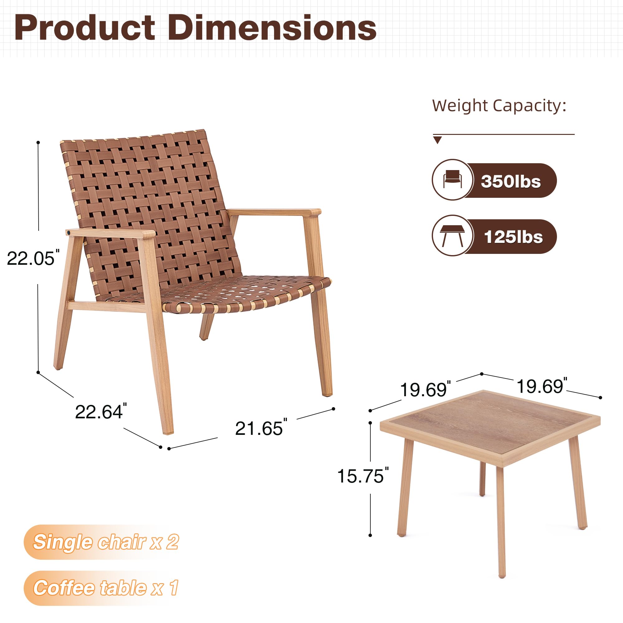 3 Piece Patio Bistro Set - Outdoor Wicker Conversation Chairs with Glass Top Coffee Table - Weather-Resistant Patio Furniture for Porch, Backyard, Balcony, Park, Deck & Poolside - Perfect for Relaxing, Entertaining & Outdoor Dining