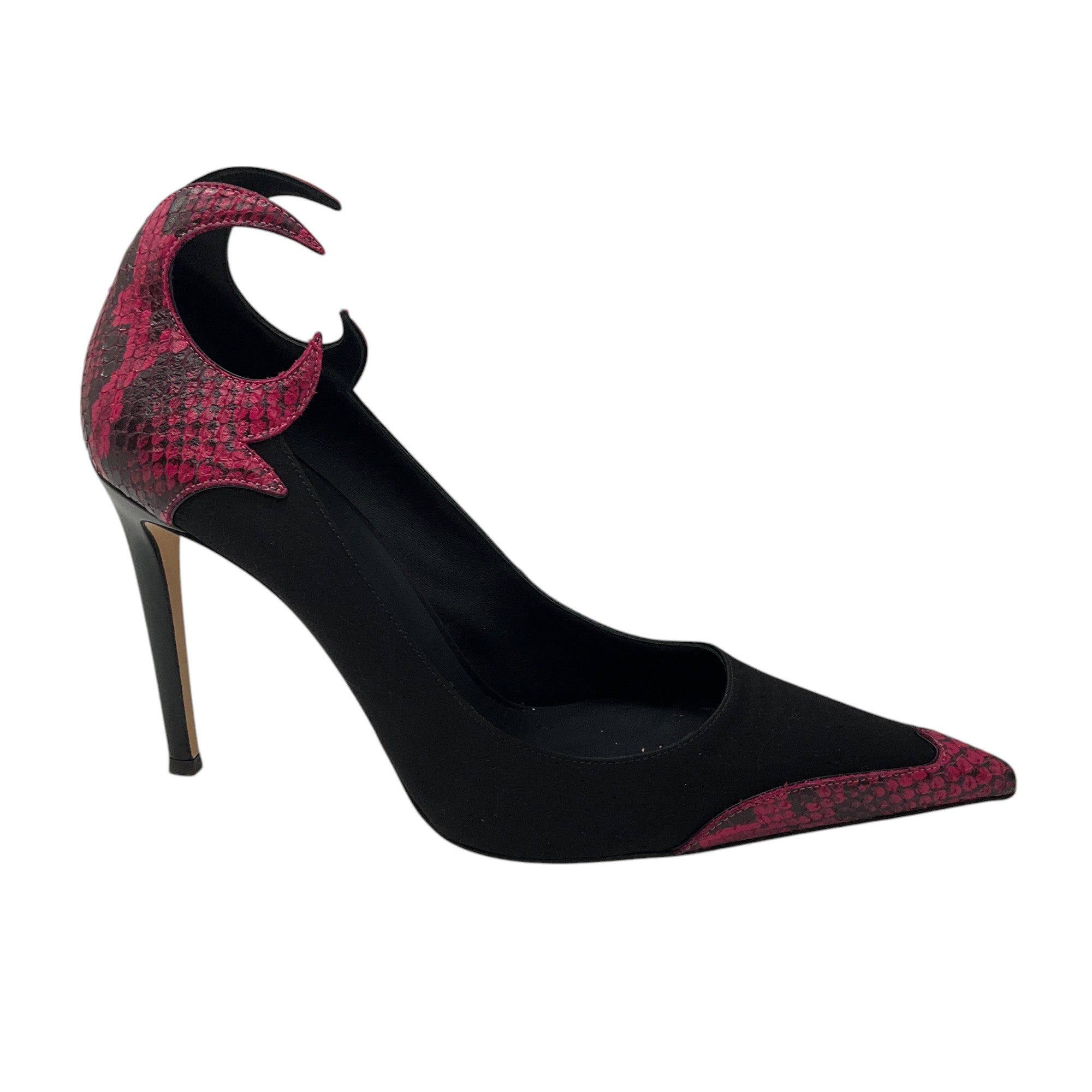 Giuseppe Zanotti Women's Black & Pink Snakeskin Leather Trimmed Satin High Heel Pumps - Perfect for Evening Parties, Weddings & Special Occasions