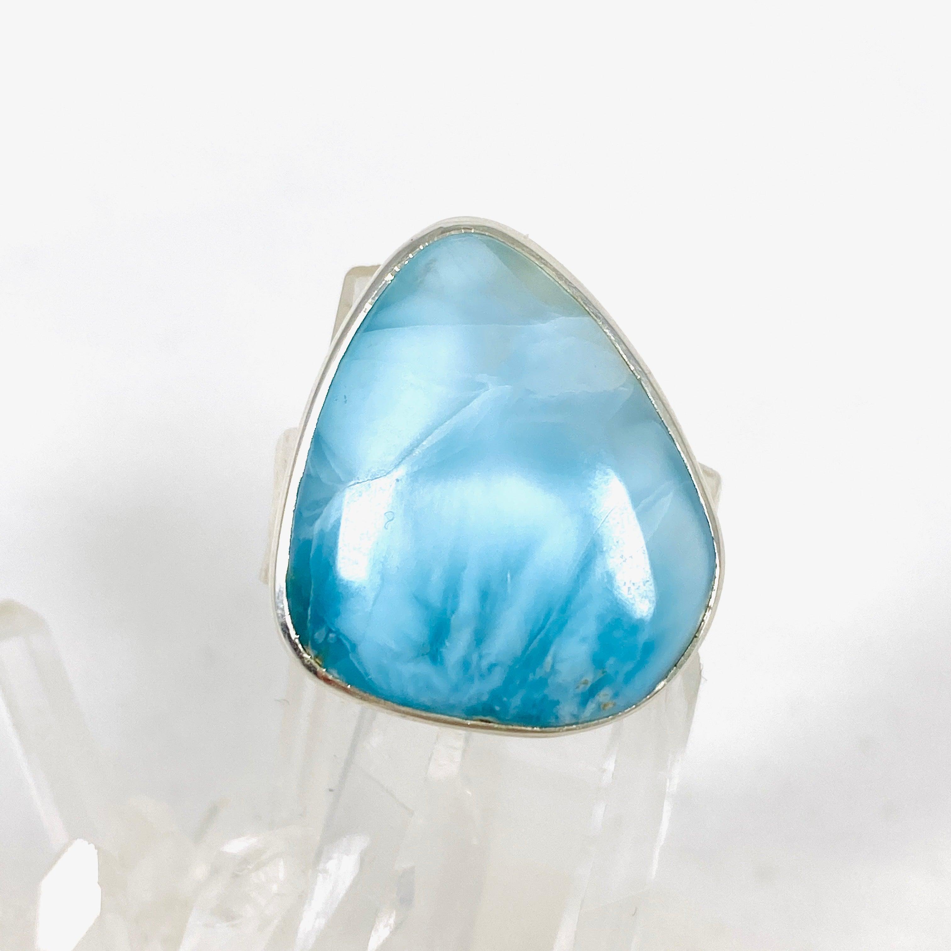Larimar Triangular Ring with Hammered Band - Size 11 Sterling Silver Jewelry KRGJ3100 | Perfect for Boho Fashion, Beach Weddings & Unique Gift Giving