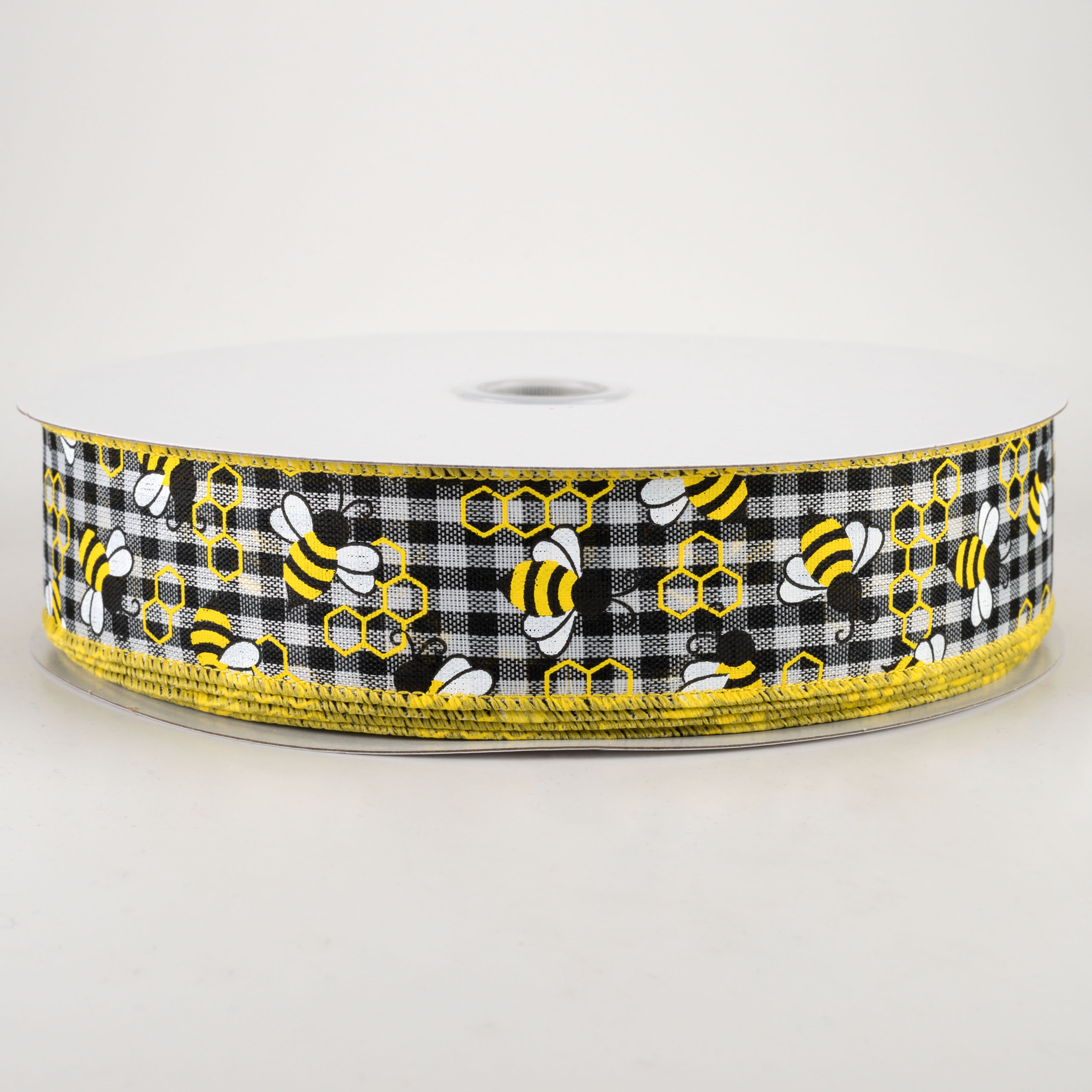 1.5 Inch Mini Bumblebee Gingham Check Ribbon - 50 Yards Bulk Roll for Gift Wrapping, Crafts, DIY Hair Bows, and Party Decorations
