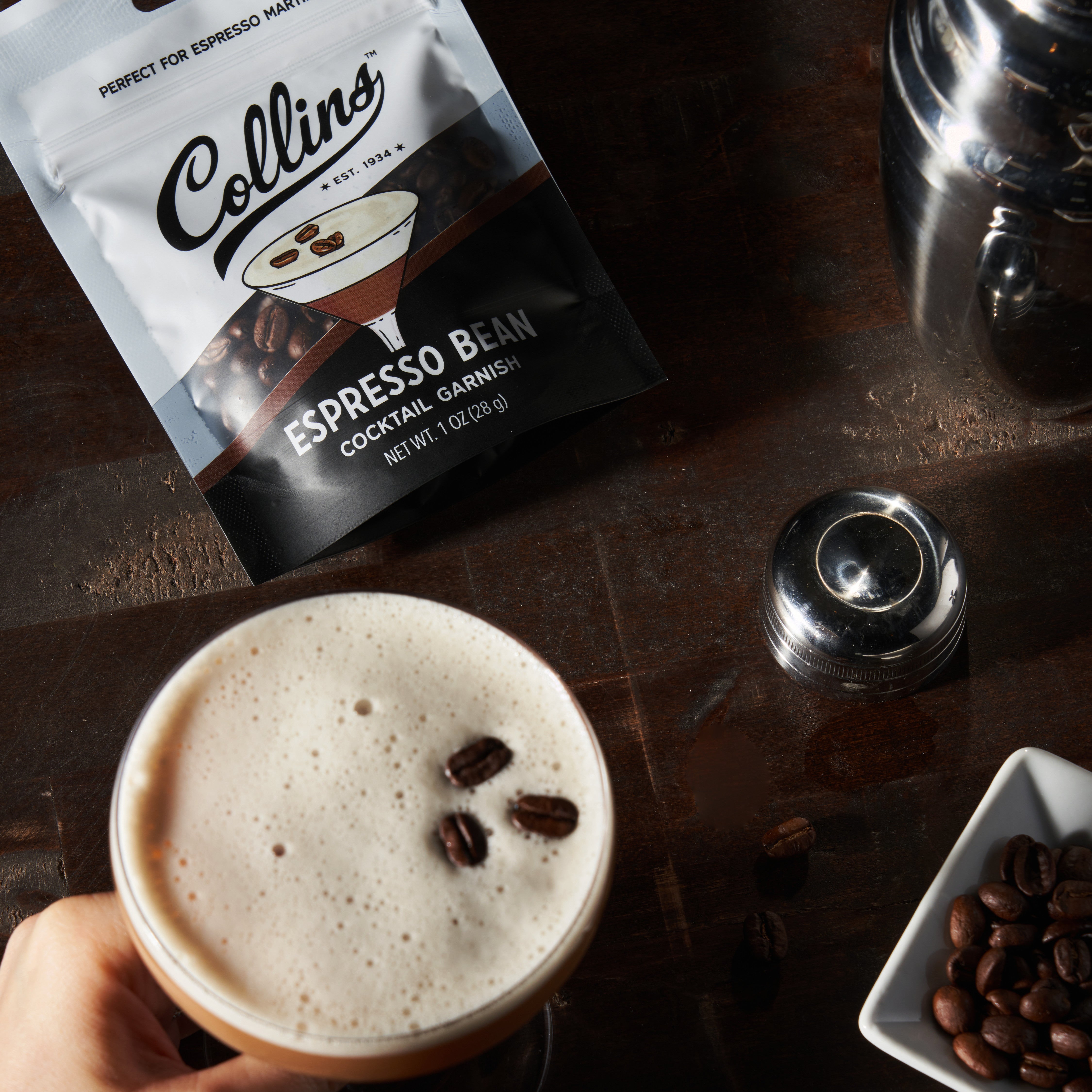 Premium Espresso Bean Cocktail Garnish - 1 oz Bag | Gourmet Coffee Garnish for Martinis, Desserts & Cocktail Decorations | Perfect for Home Bars, Parties & Coffee Lovers